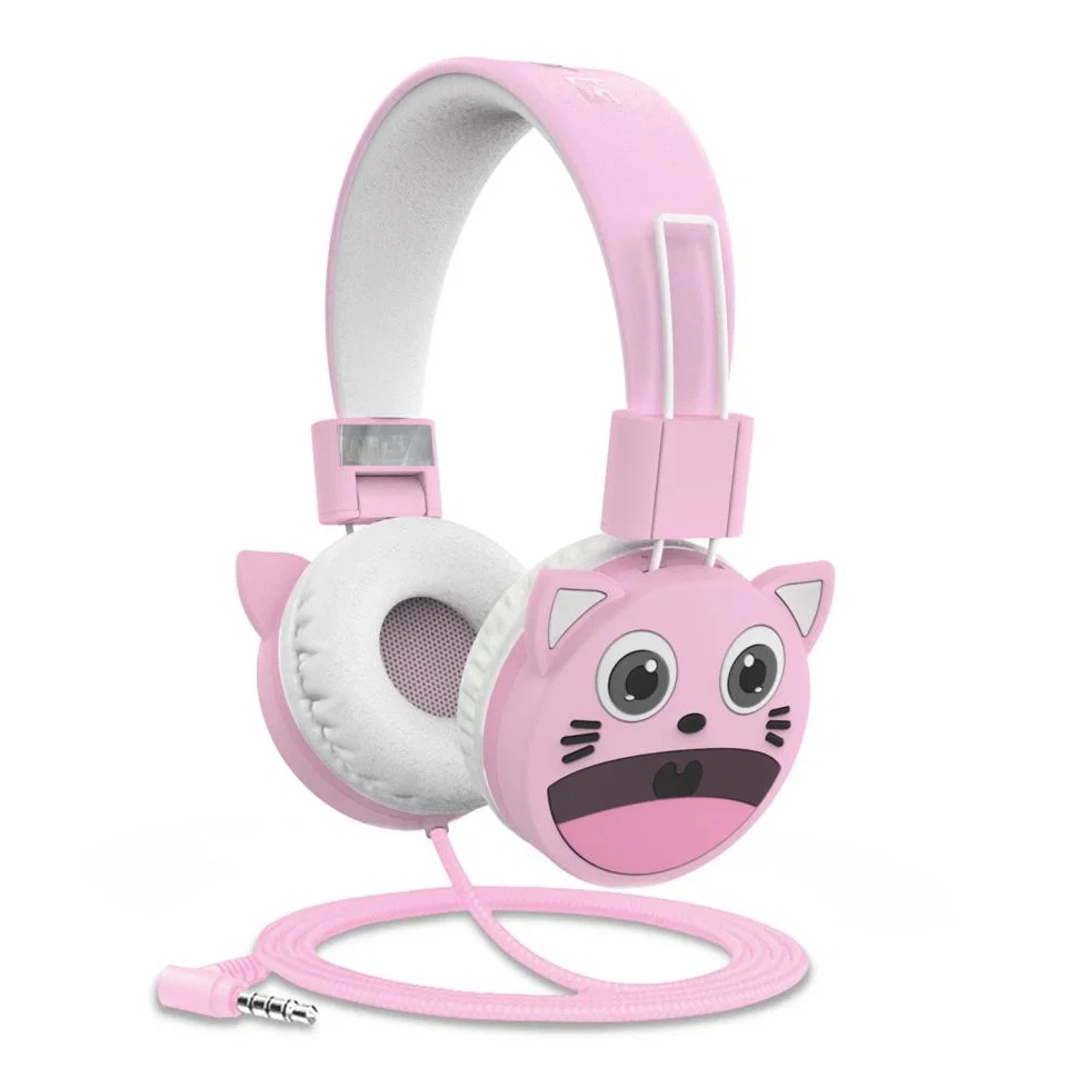 Pink Cat Ear Headphones with Cat Face Earcup
