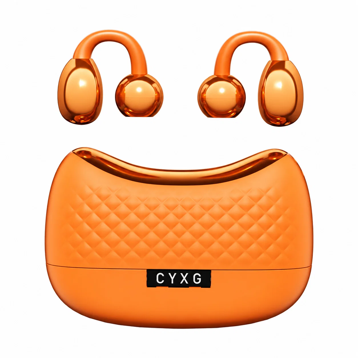 Wireless Clip-On Earbuds with Quilted Case - Sunset Orange