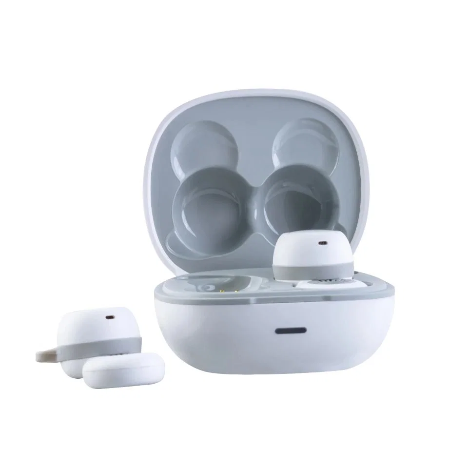 White Ear Hook Earbuds, Gray Bands