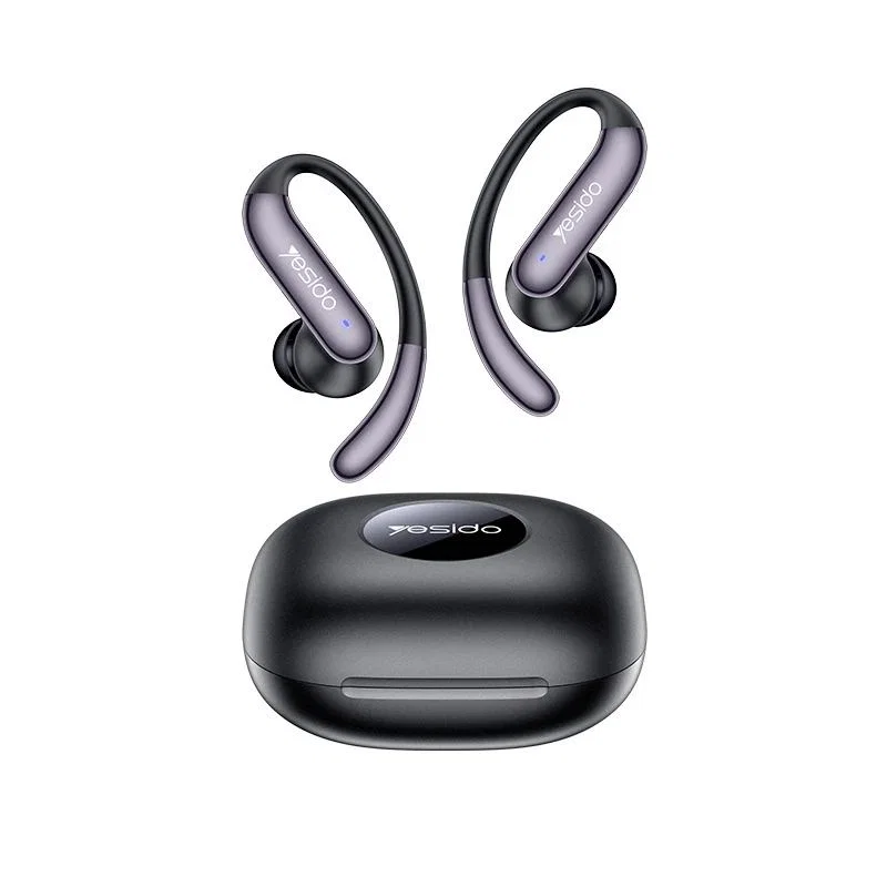 Gray-Purple Ear Hook Earbuds, Yesido Case