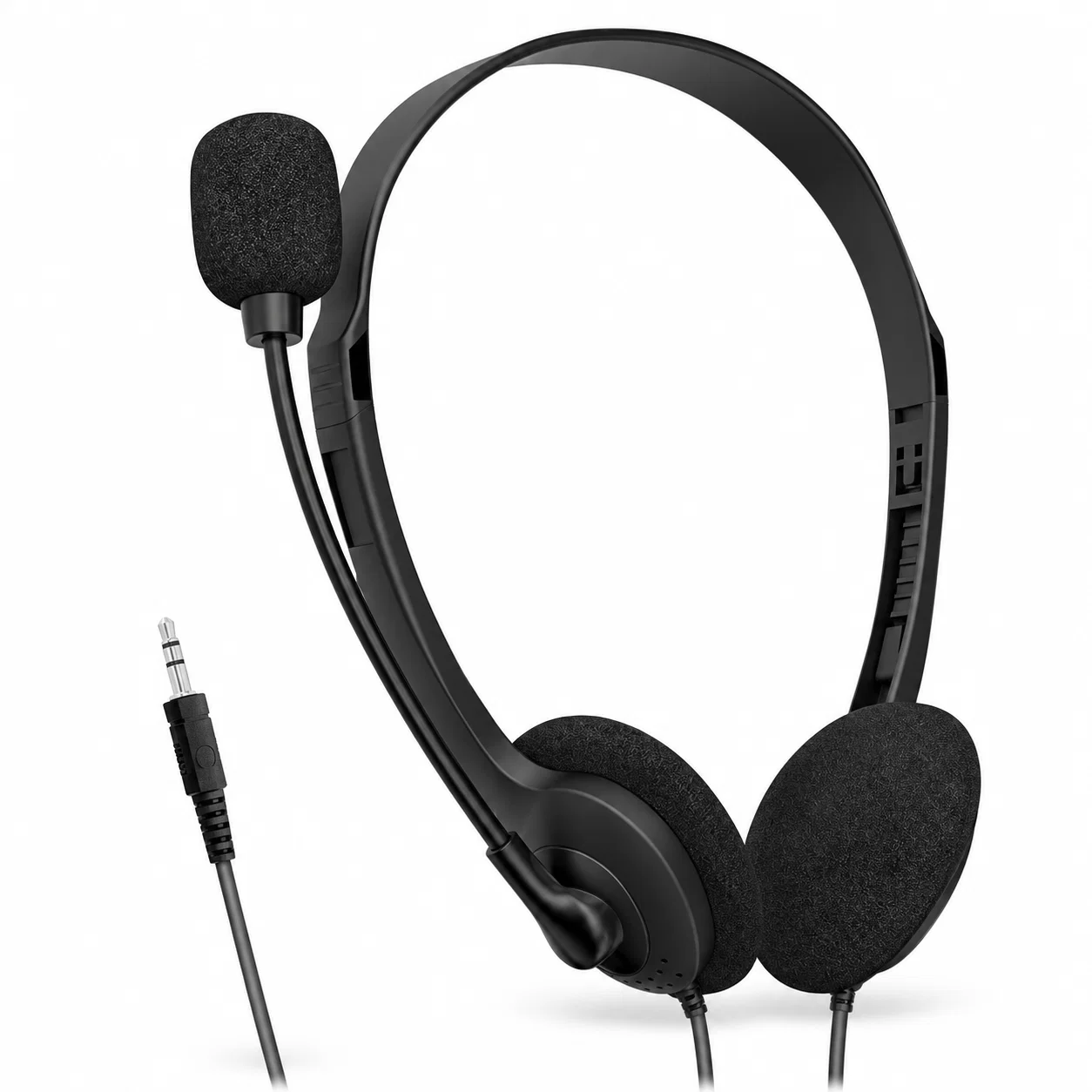 Single-Plug Wired Headset with Boom Microphone - Black