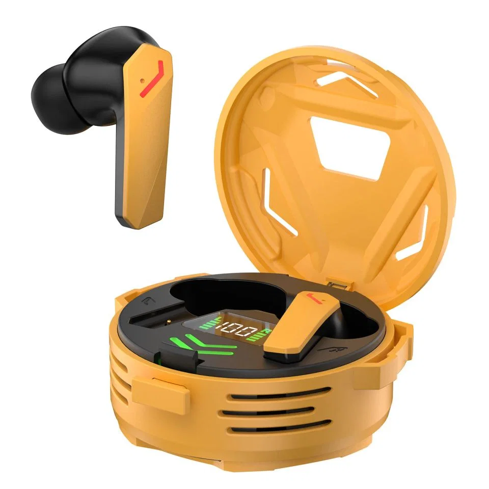 Auricolari completamente wireless gialli, custodia gaming
