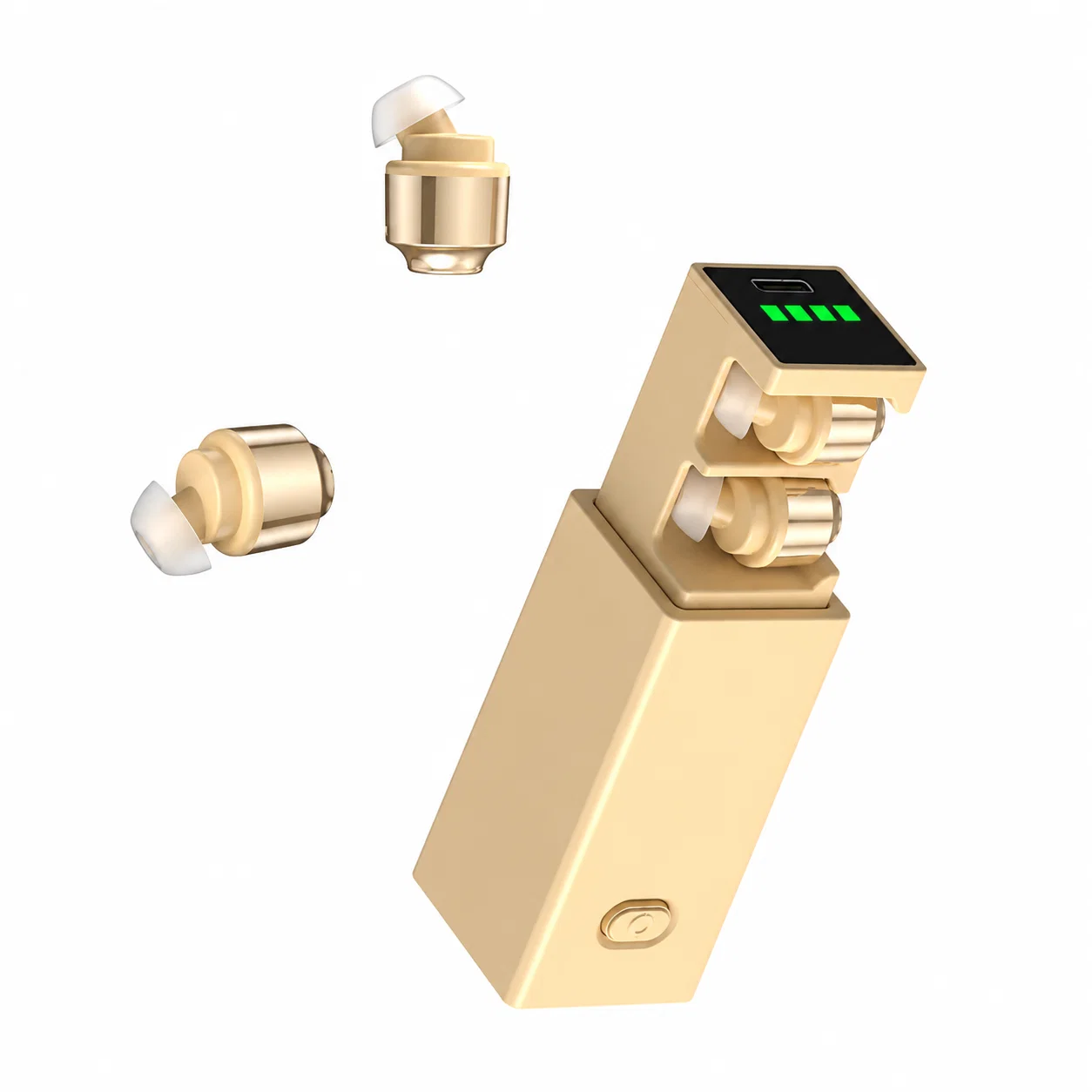 Compact Earphone Set with Sliding Case - Beige and Gold