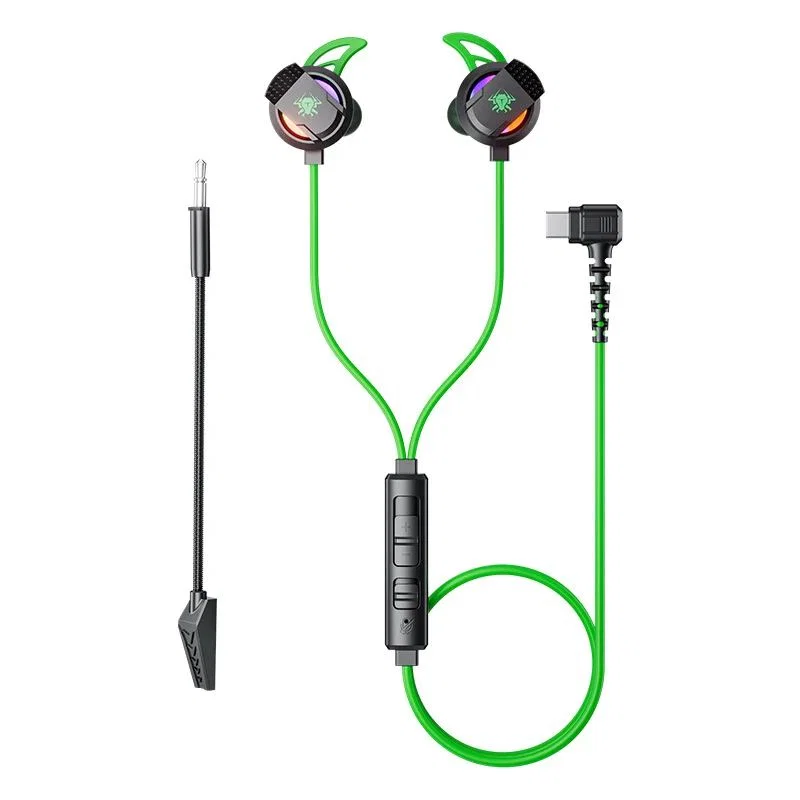 Green Wired Earbuds, Ear Hooks