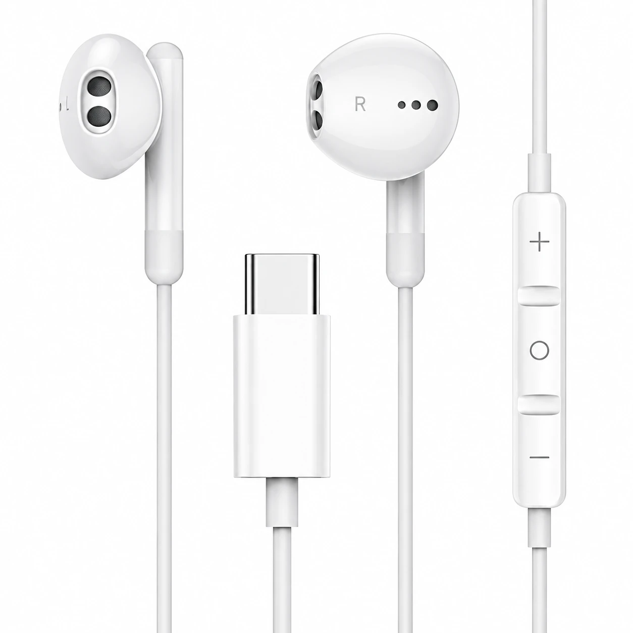 ME540 USB-C Wired Earbuds with Microphone - White with USB-C plug and inline remote