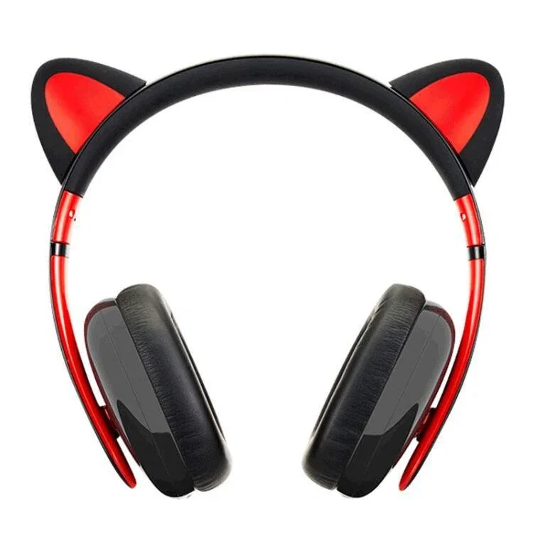 Red and Black Cat Ear Headphones with Swept Side Arms