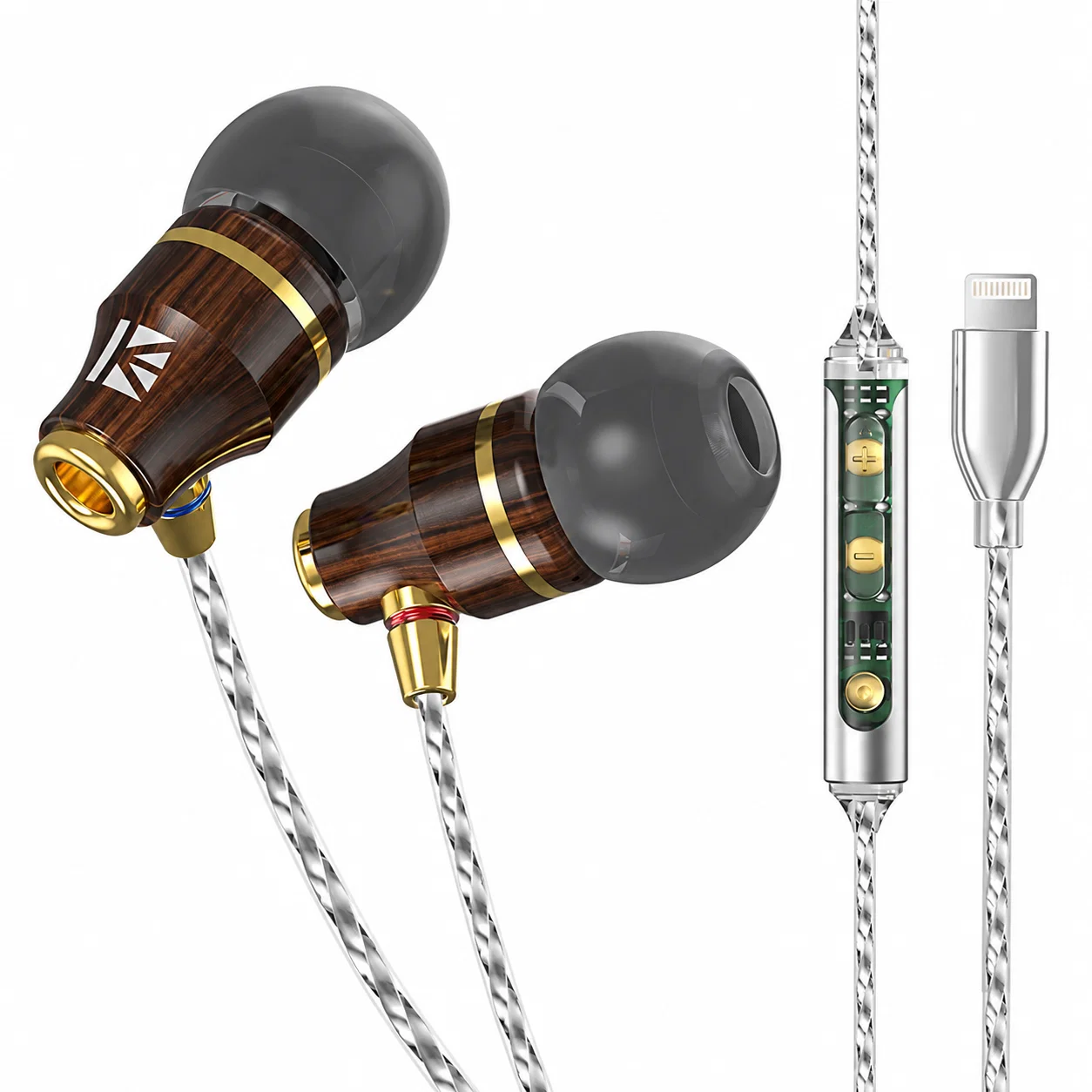 KW1 Wired Earphone Set - Dark Brown And Gold And Silver