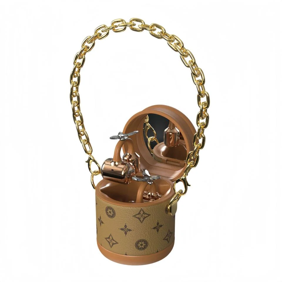 Bronze-Colored Clip-On Earbuds with Patterned Cylinder Case