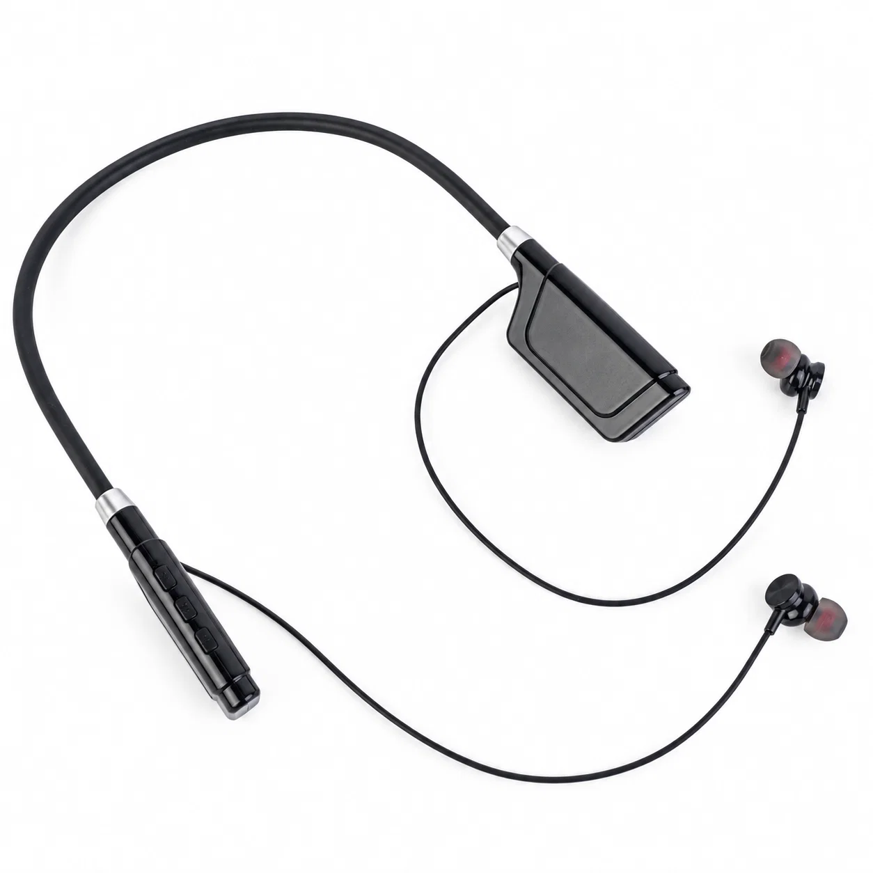 Wireless Neckband Earphones - Black with Silver Collars