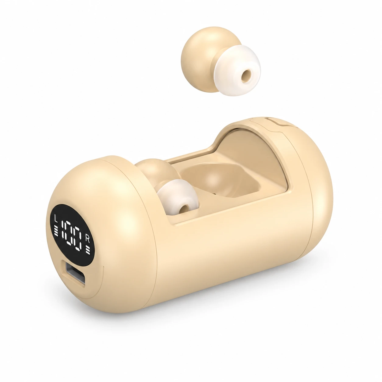 Mini Wireless Earbuds with Display Case - Beige, Upgraded Version