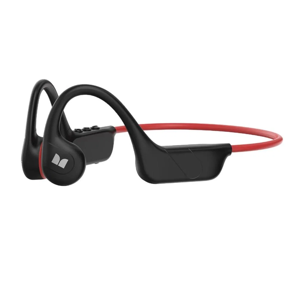 Rear Band Headphones with Black Housings and a Red Band