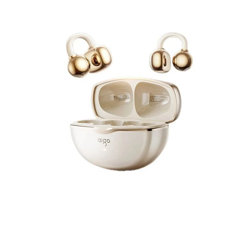 Ivory and Gold-Colored Clip-On Earbuds with Rounded Ends