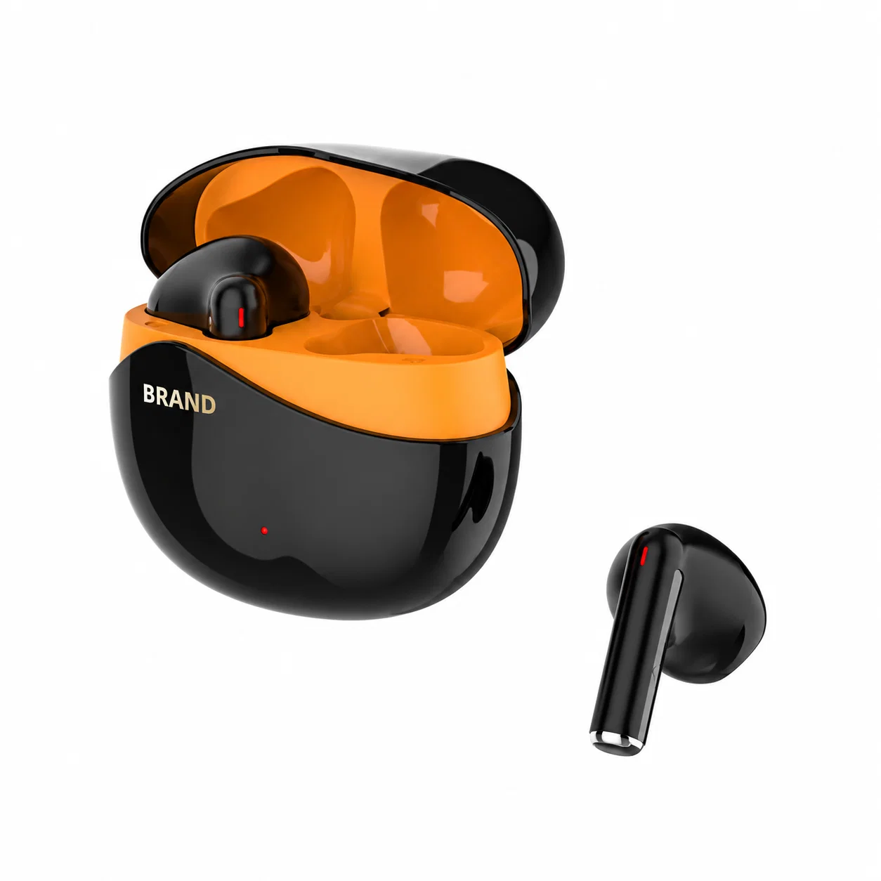 Black True Wireless Earbuds, Orange Case
