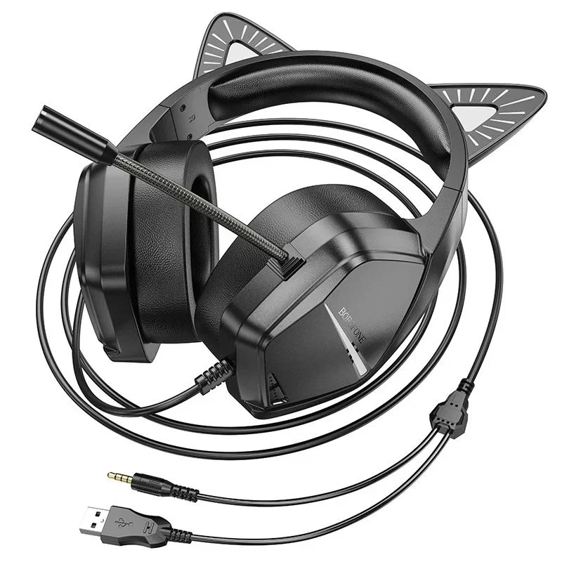 Black Cat Ear Headphones with Boom Microphone