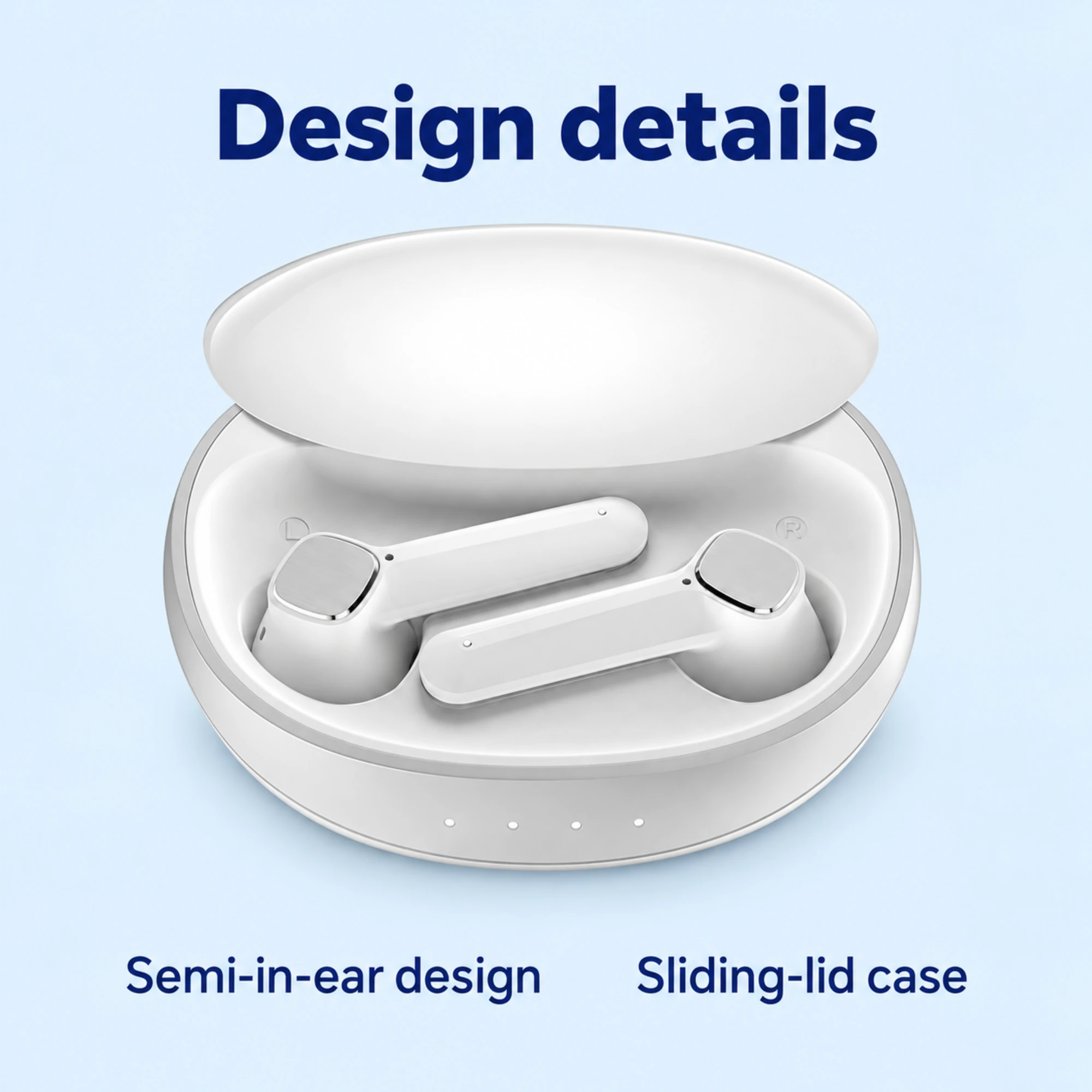 BE62 Wireless Earbuds with Sliding-Lid Case — design details