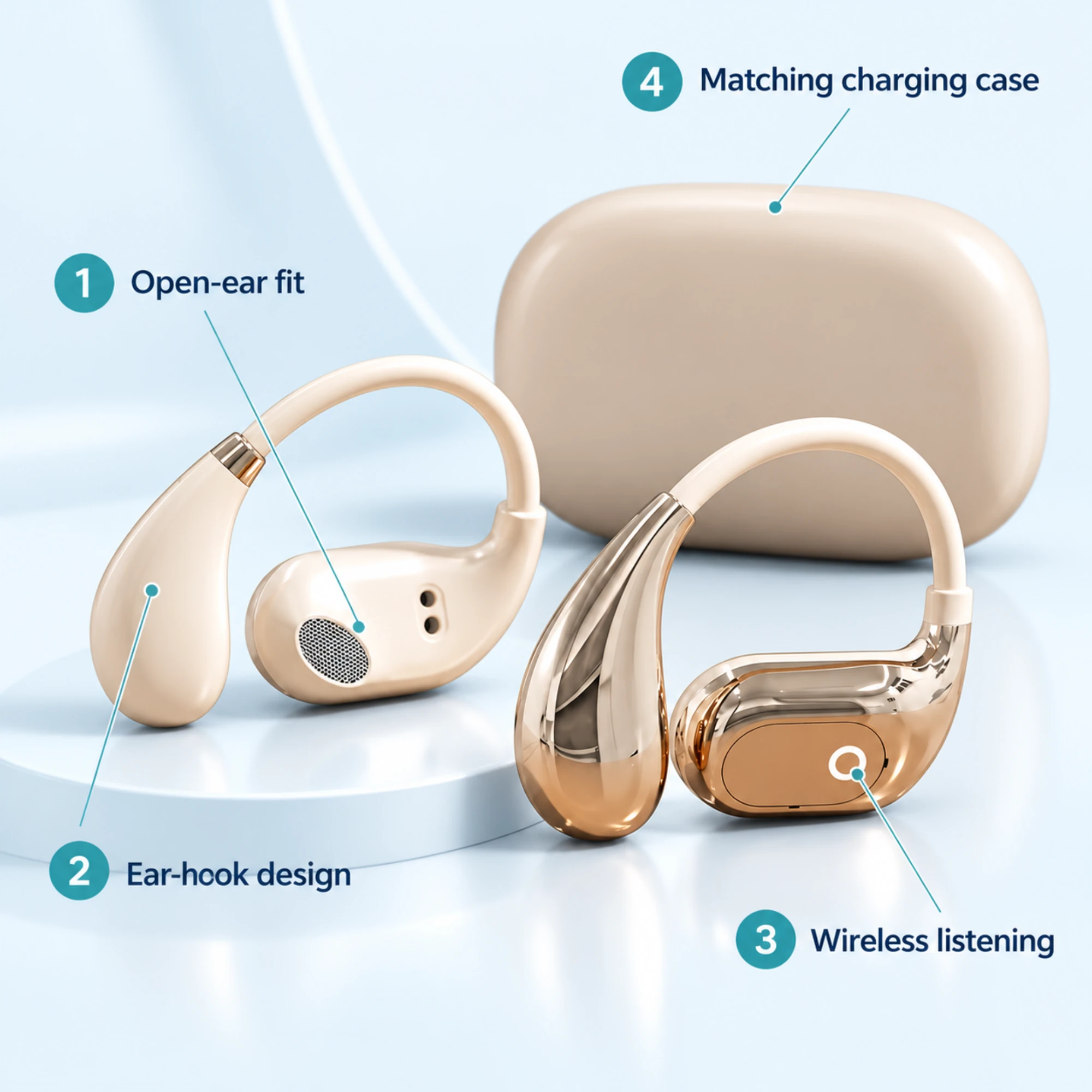 Champagne Open-Ear Earbuds with Ear Hooks — alternate view