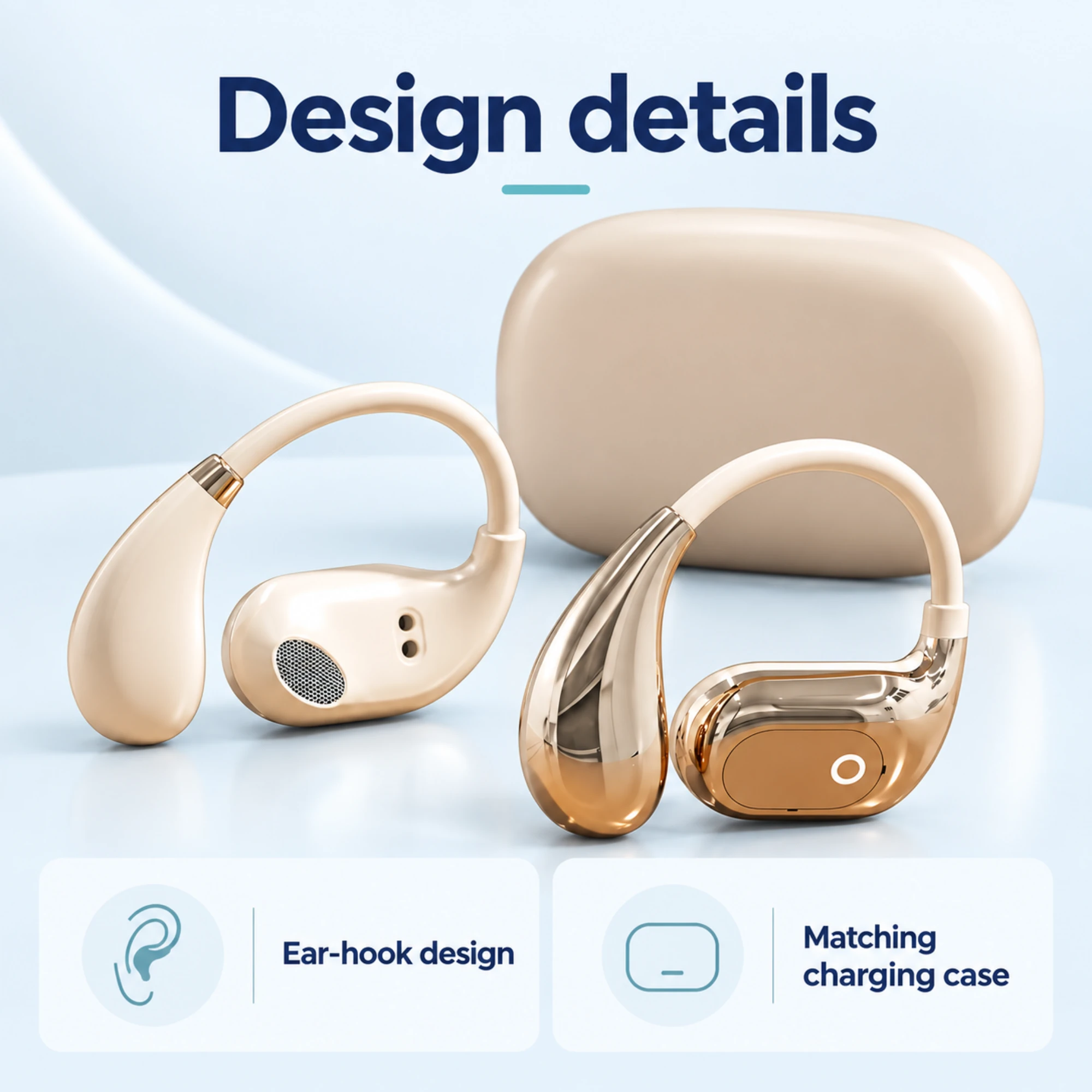 Champagne Open-Ear Earbuds with Ear Hooks — design details
