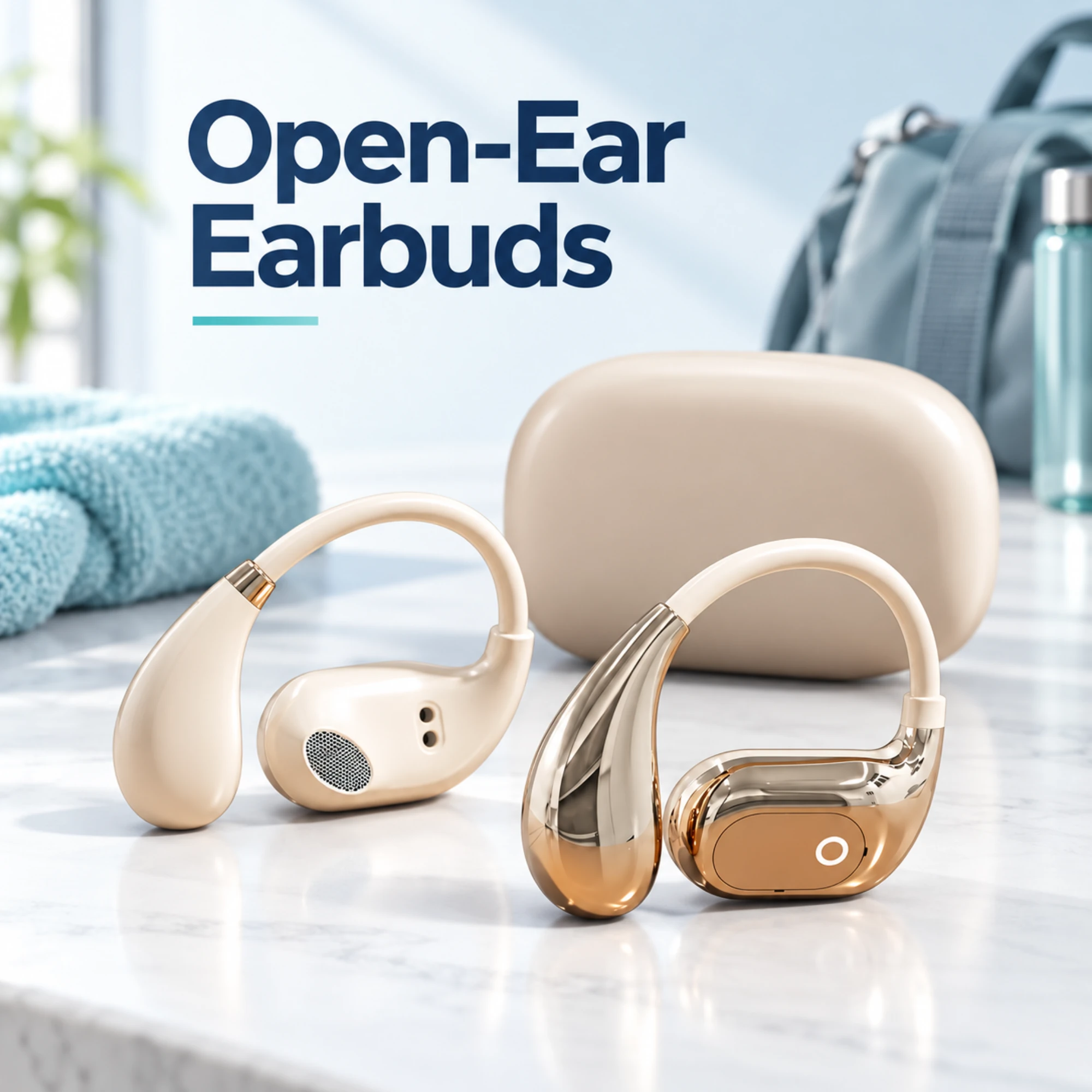 Champagne Open-Ear Earbuds with Ear Hooks — lifestyle