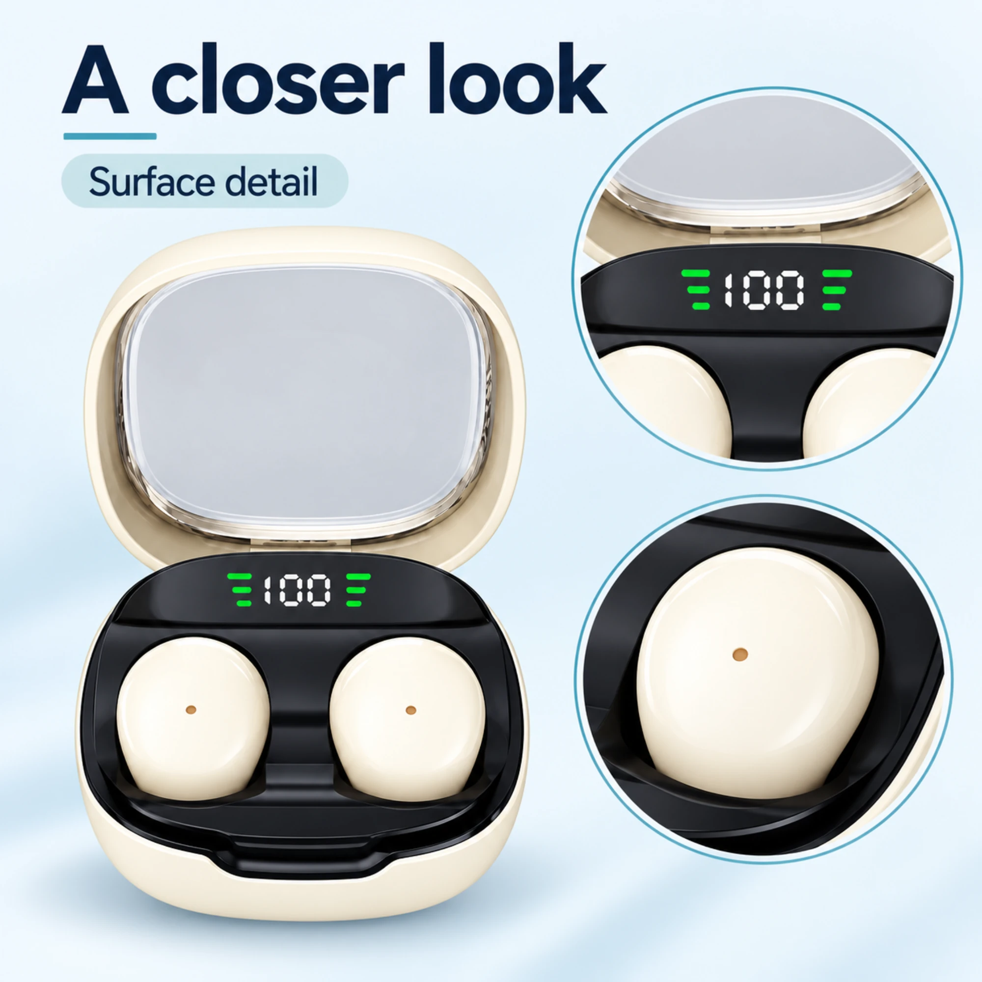 Mini Sleep Earbuds with Digital Display Case — surface detail