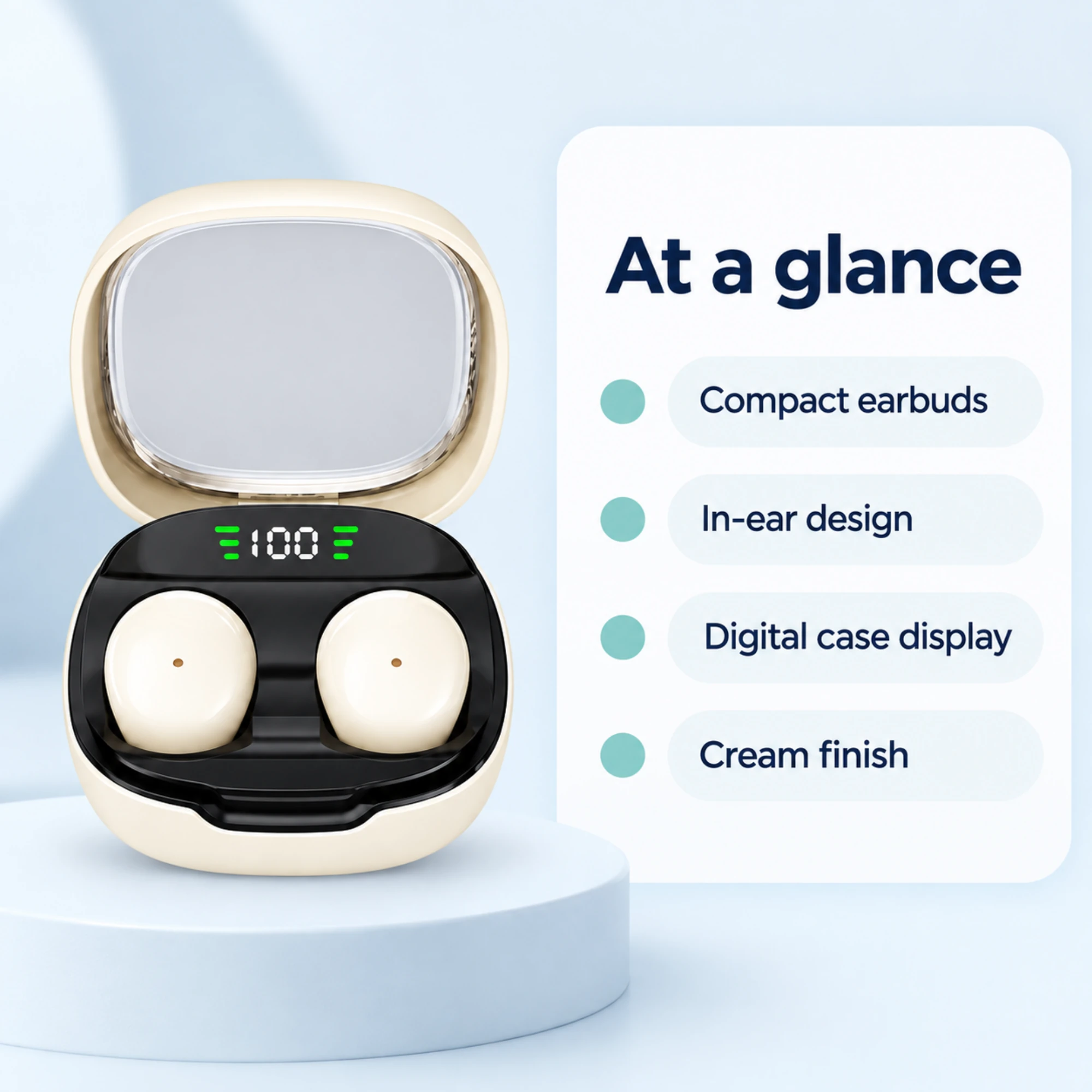 Mini Sleep Earbuds with Digital Display Case — at a glance