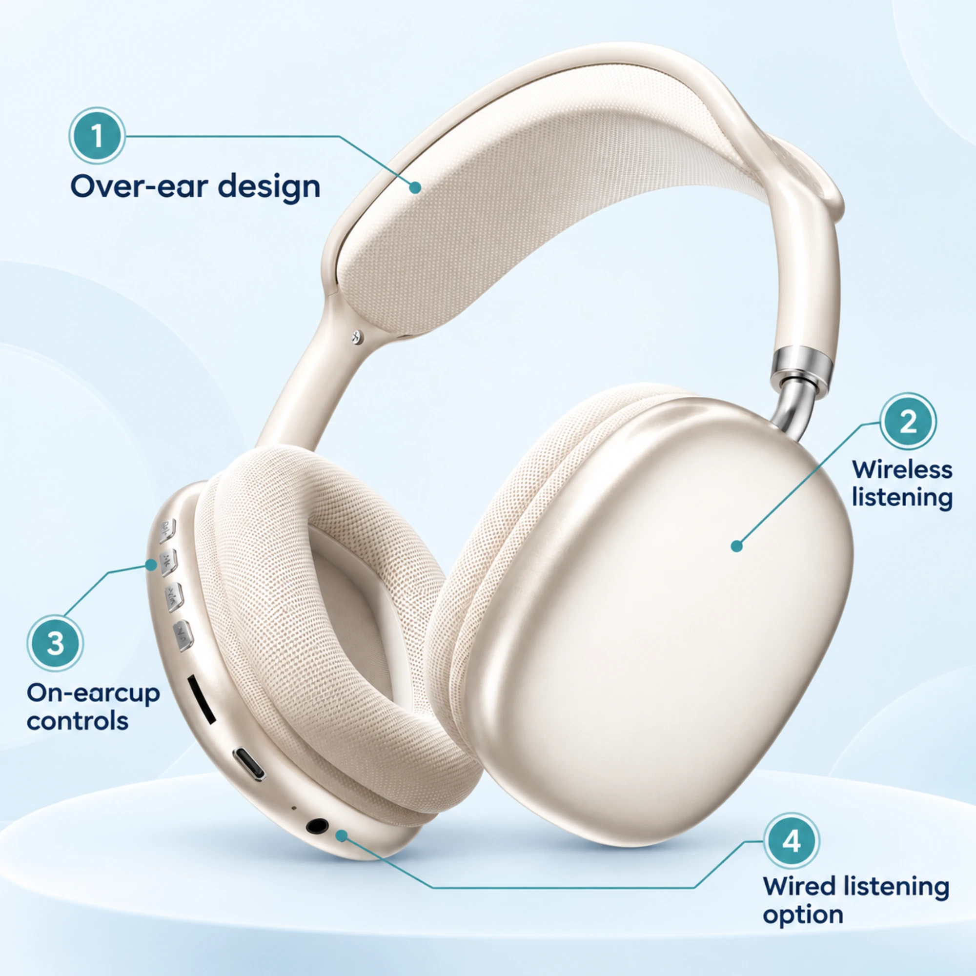 Champagne Over-Ear Wireless Headphones — alternate view