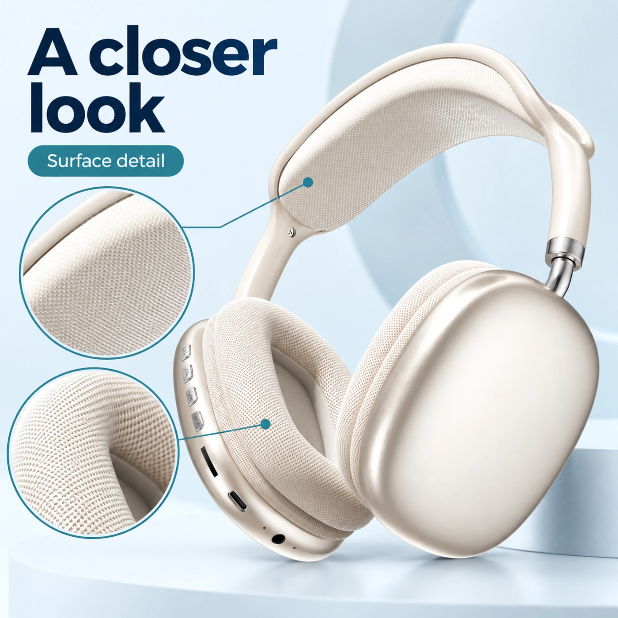 Champagne Over-Ear Wireless Headphones — surface detail
