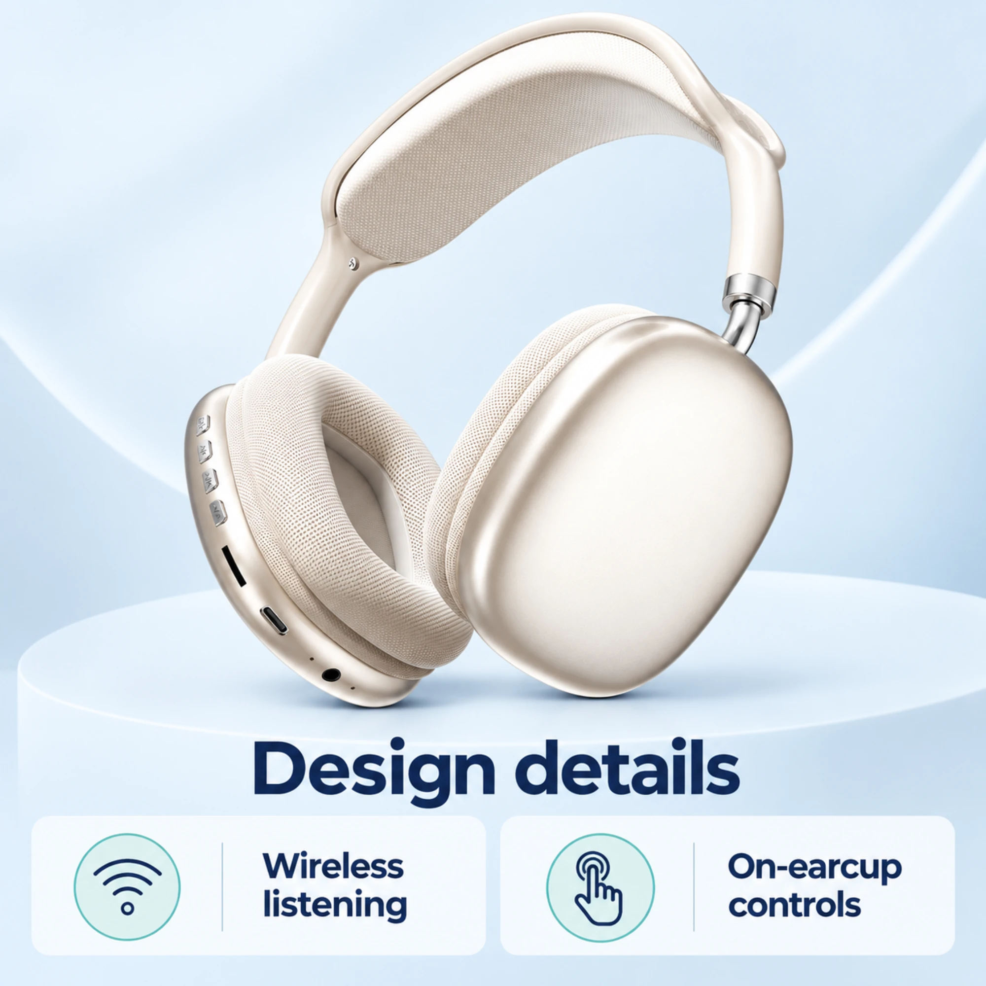 Champagne Over-Ear Wireless Headphones — design details