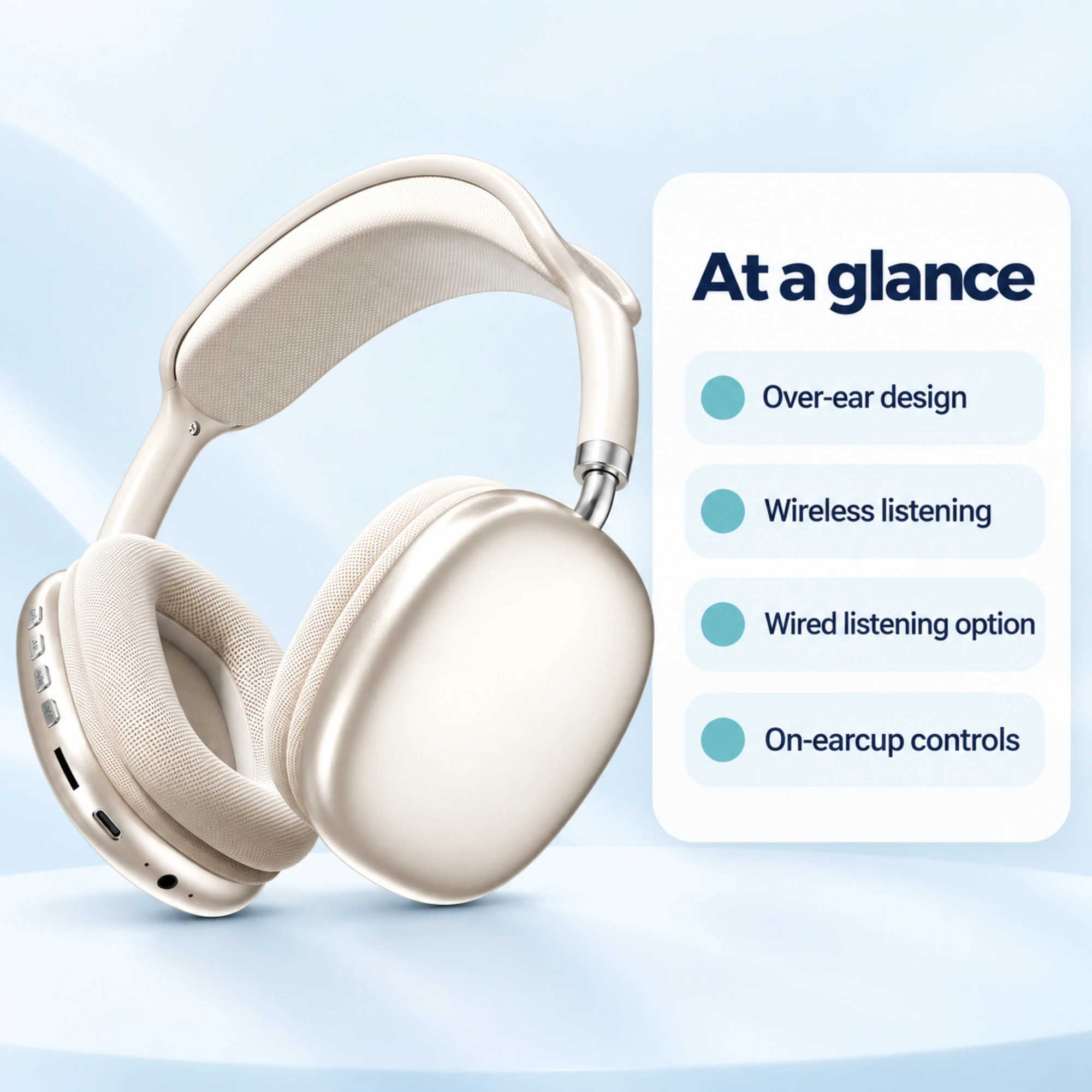 Champagne Over-Ear Wireless Headphones — at a glance