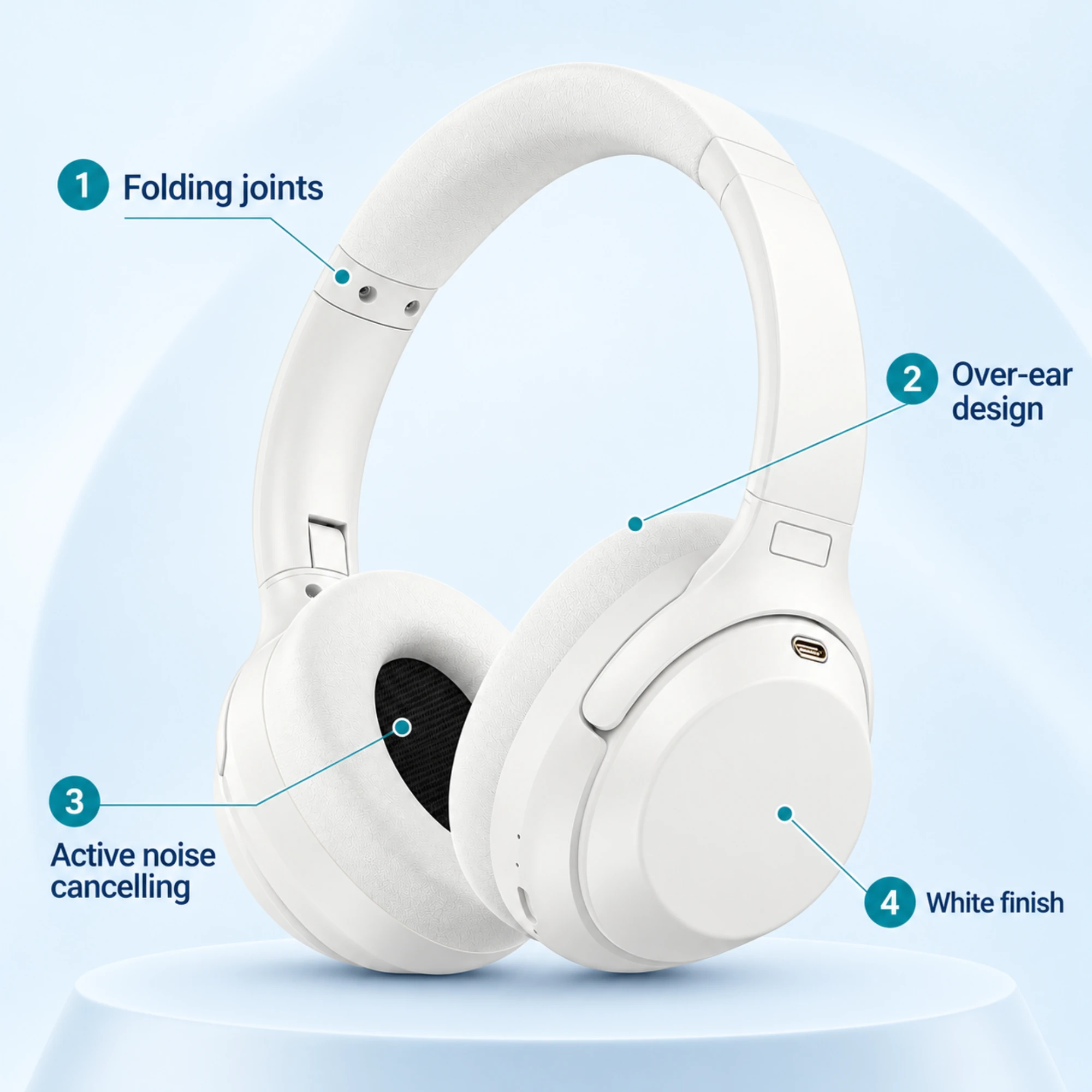 M4 Noise Cancelling Headphones — White — alternate view