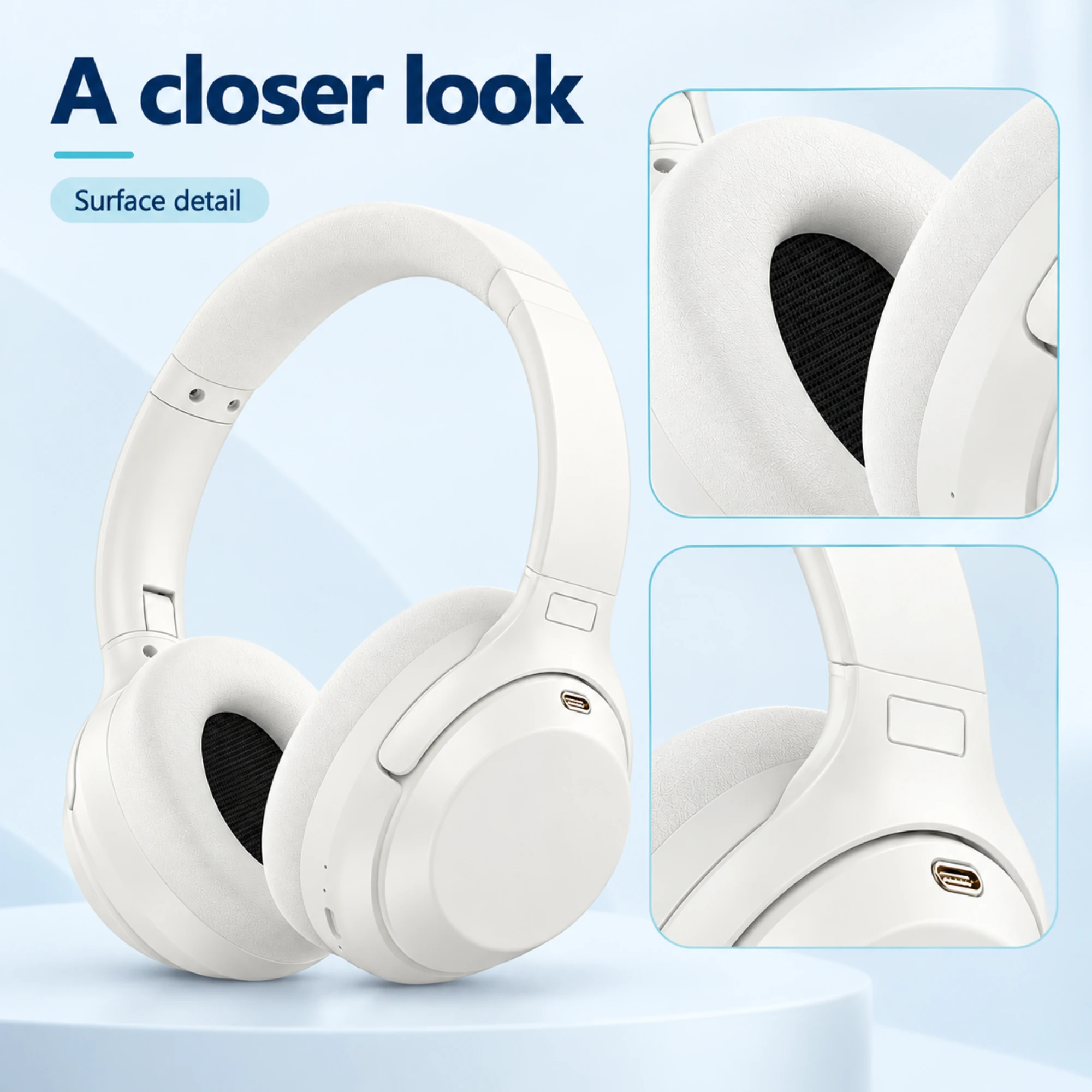 M4 Noise Cancelling Headphones — White — surface detail