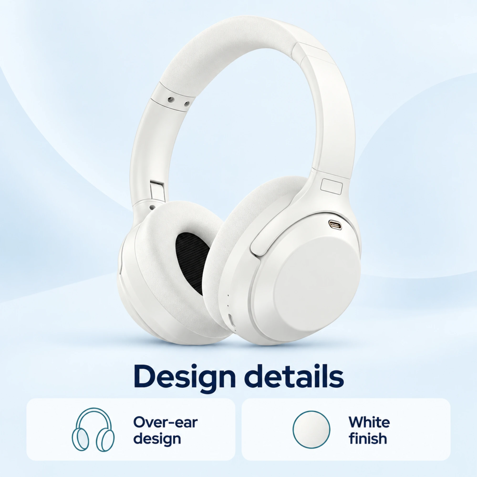 M4 Noise Cancelling Headphones — White — design details