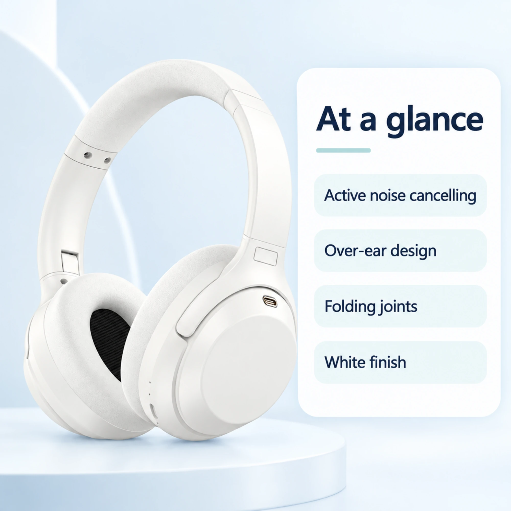 M4 Noise Cancelling Headphones — White — at a glance