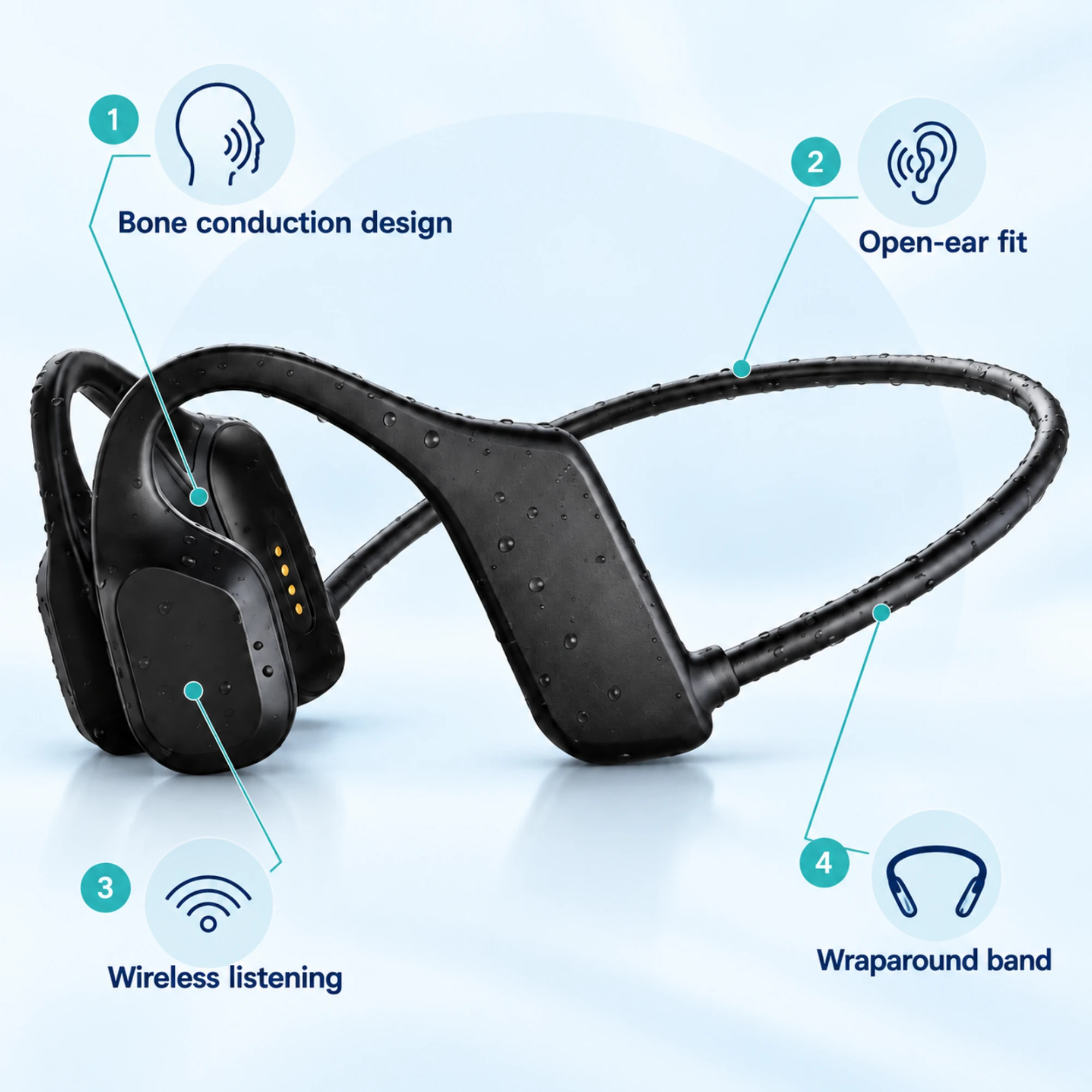 Black Bone Conduction Headphones — alternate view