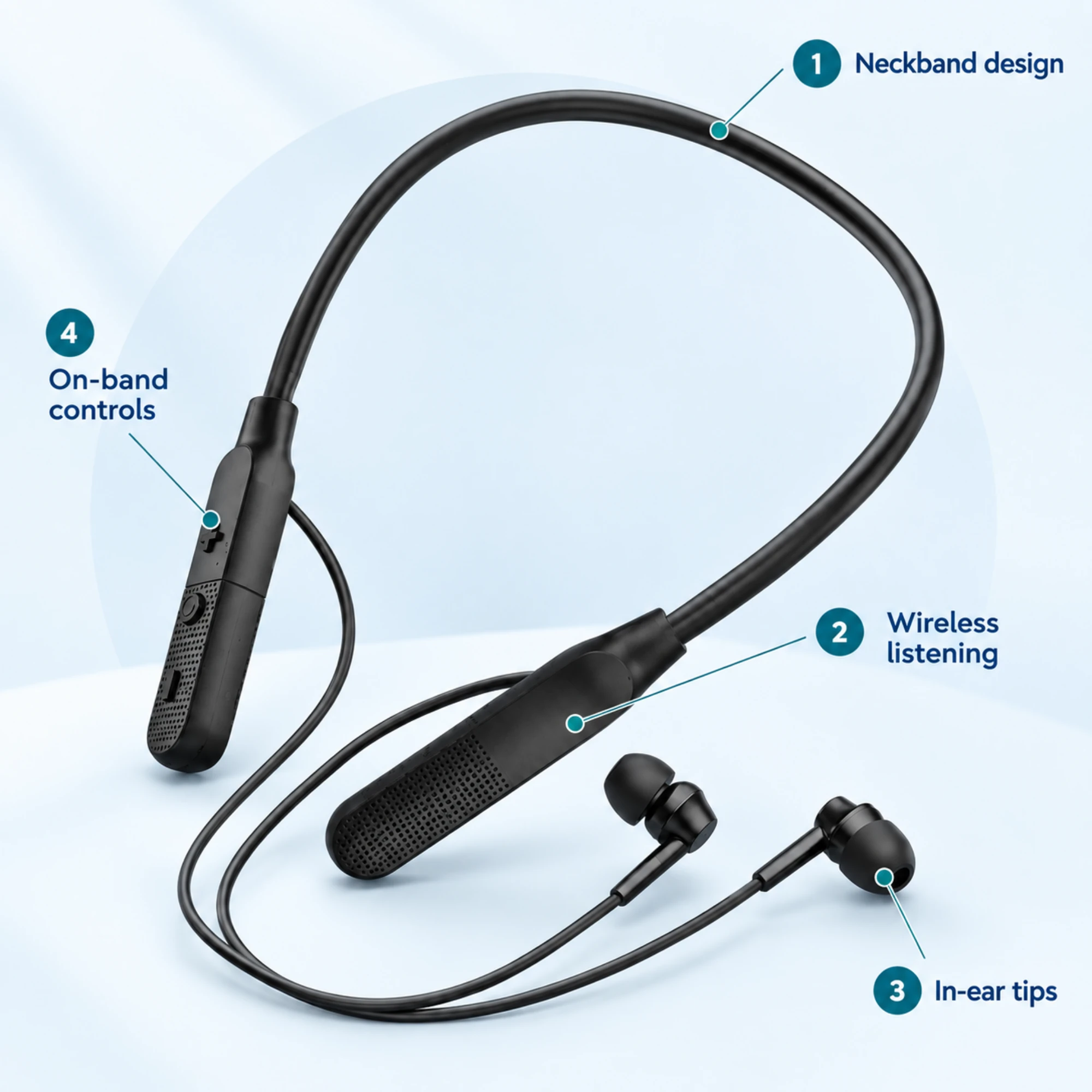 Black Neckband Wireless Headphones — alternate view