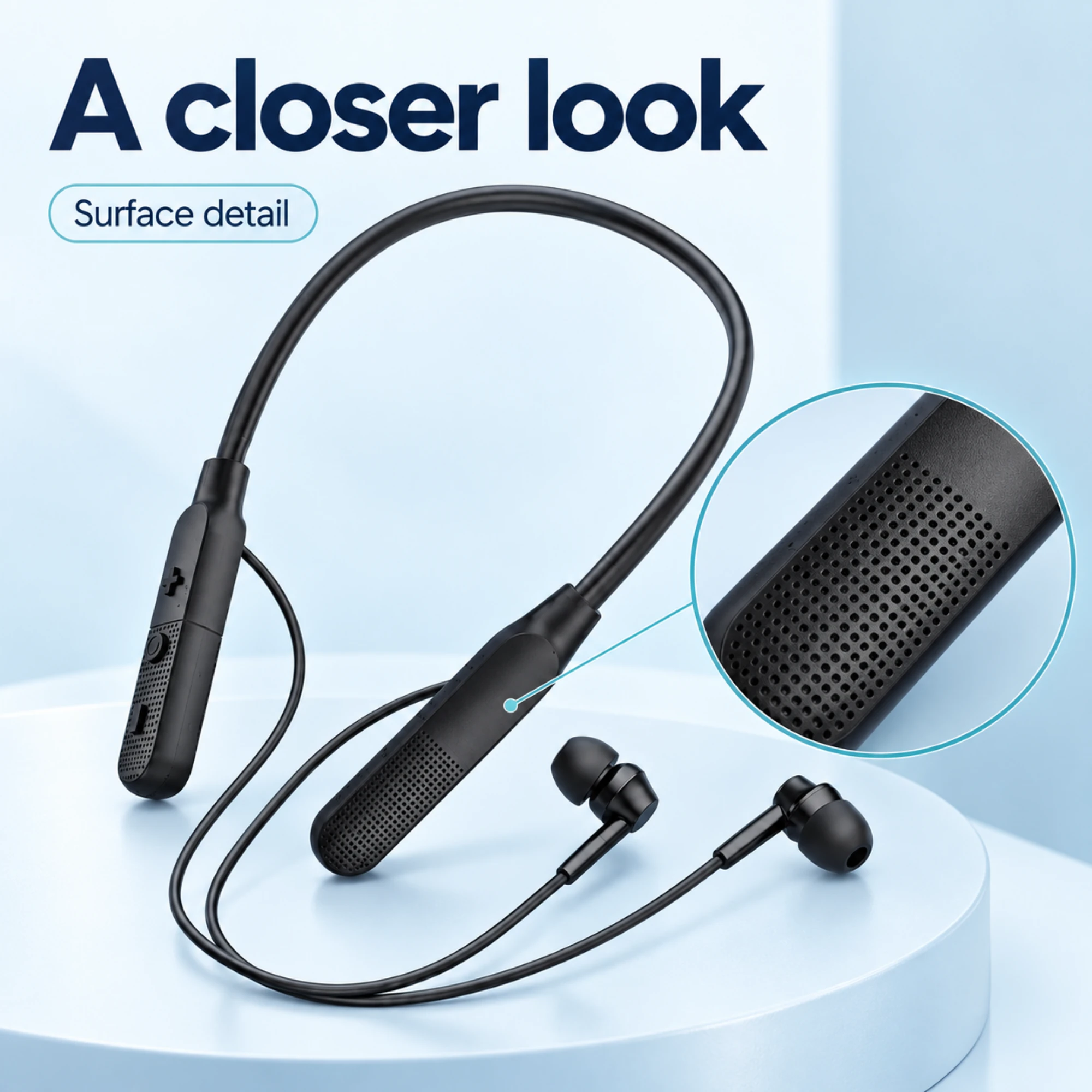 Black Neckband Wireless Headphones — surface detail