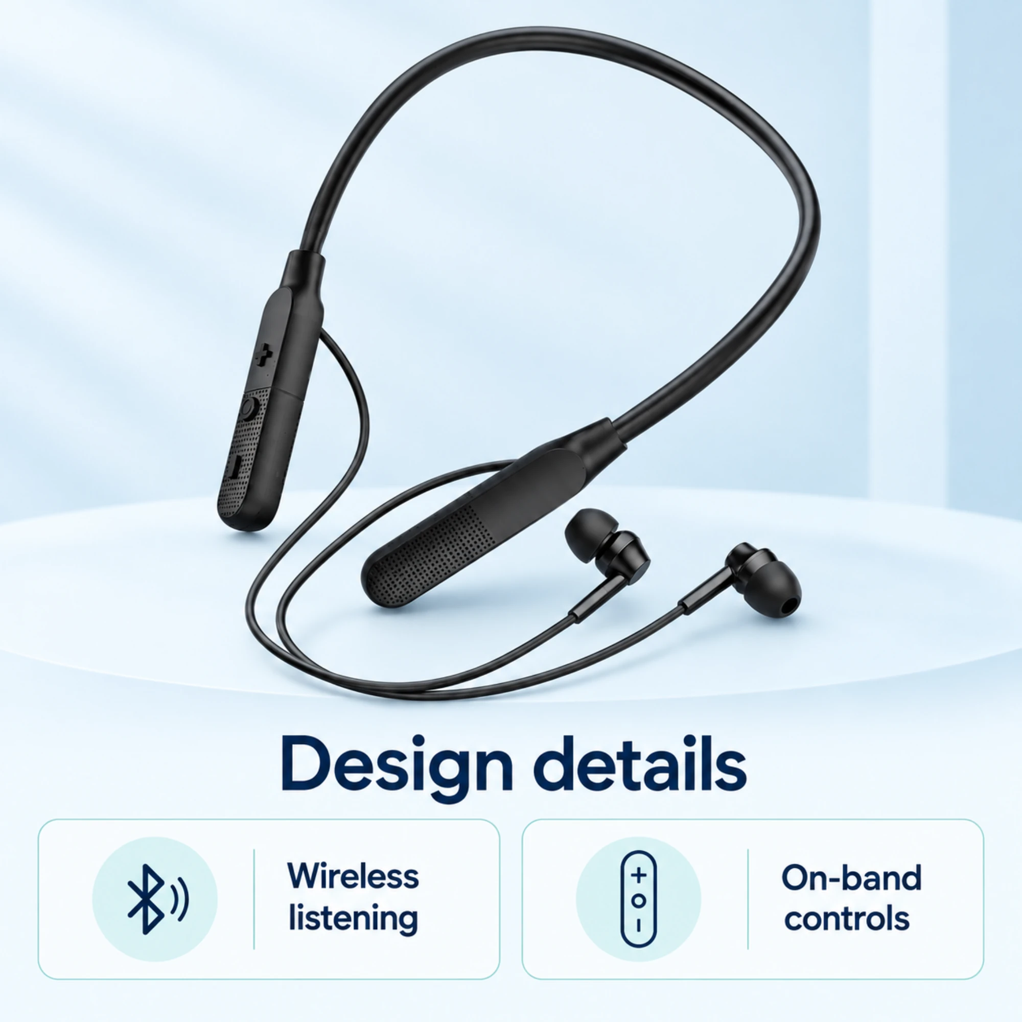 Black Neckband Wireless Headphones — design details