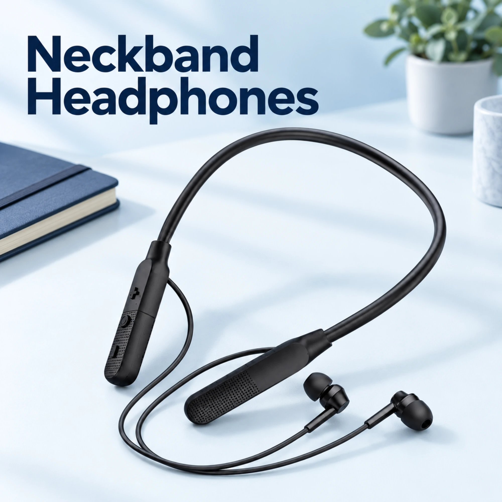 Black Neckband Wireless Headphones — lifestyle
