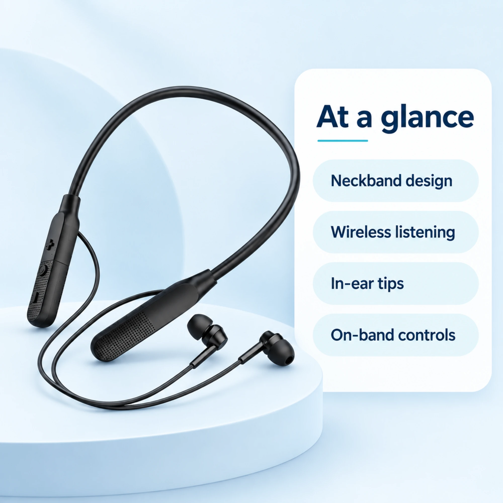 Black Neckband Wireless Headphones — at a glance