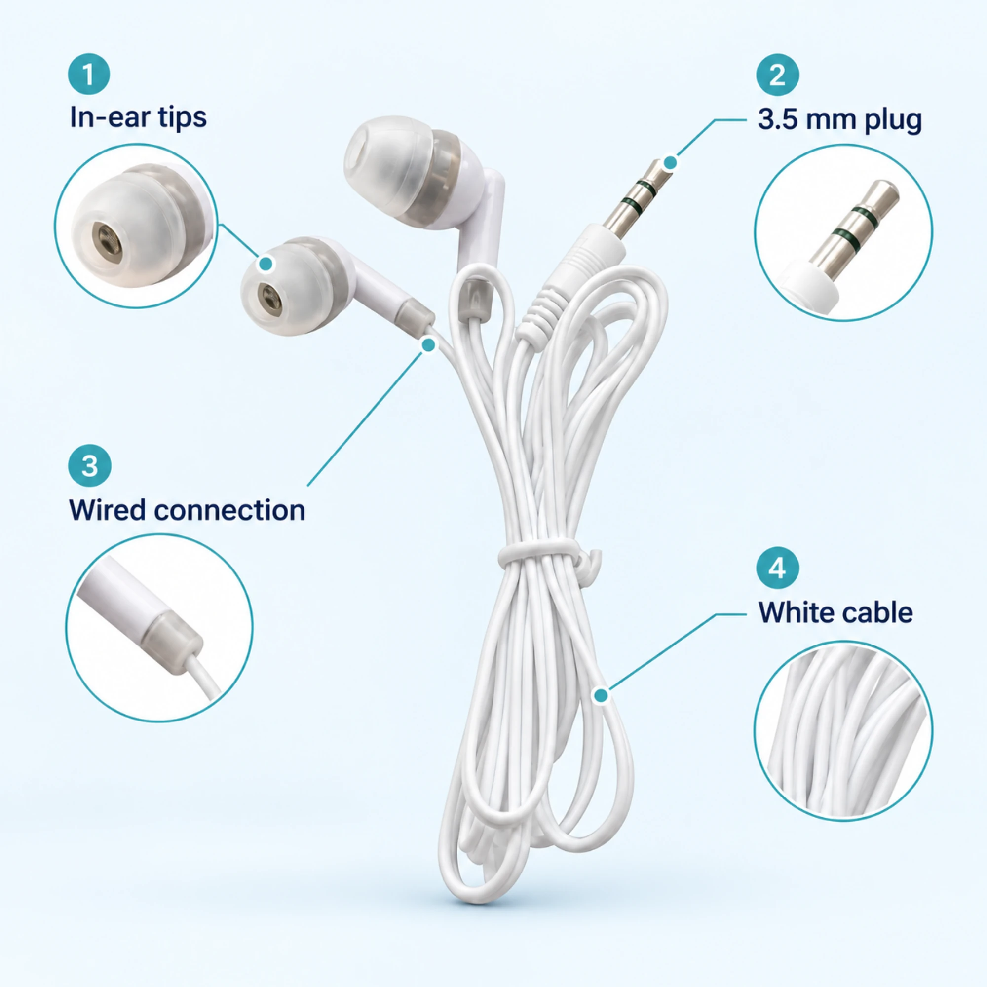 White 3.5 mm Wired Earbuds — alternate view