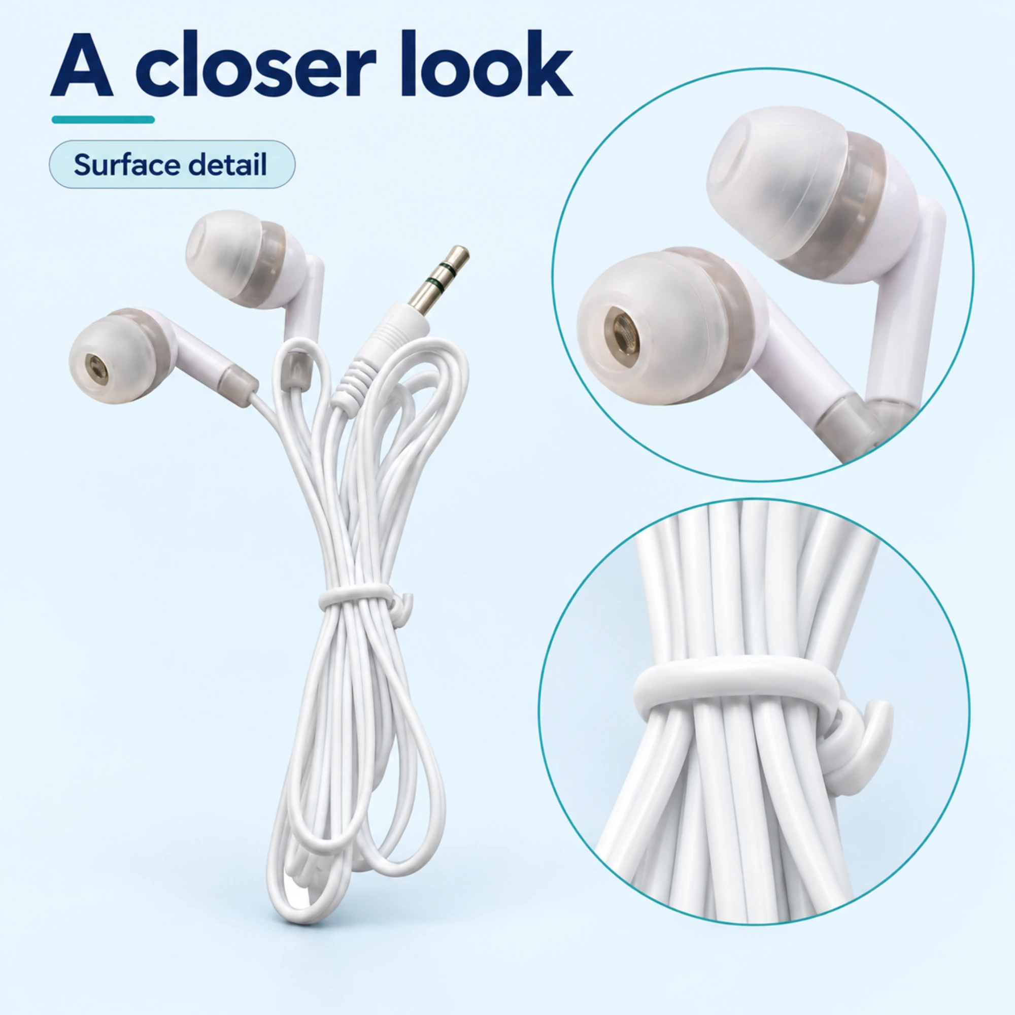 White 3.5 mm Wired Earbuds — surface detail