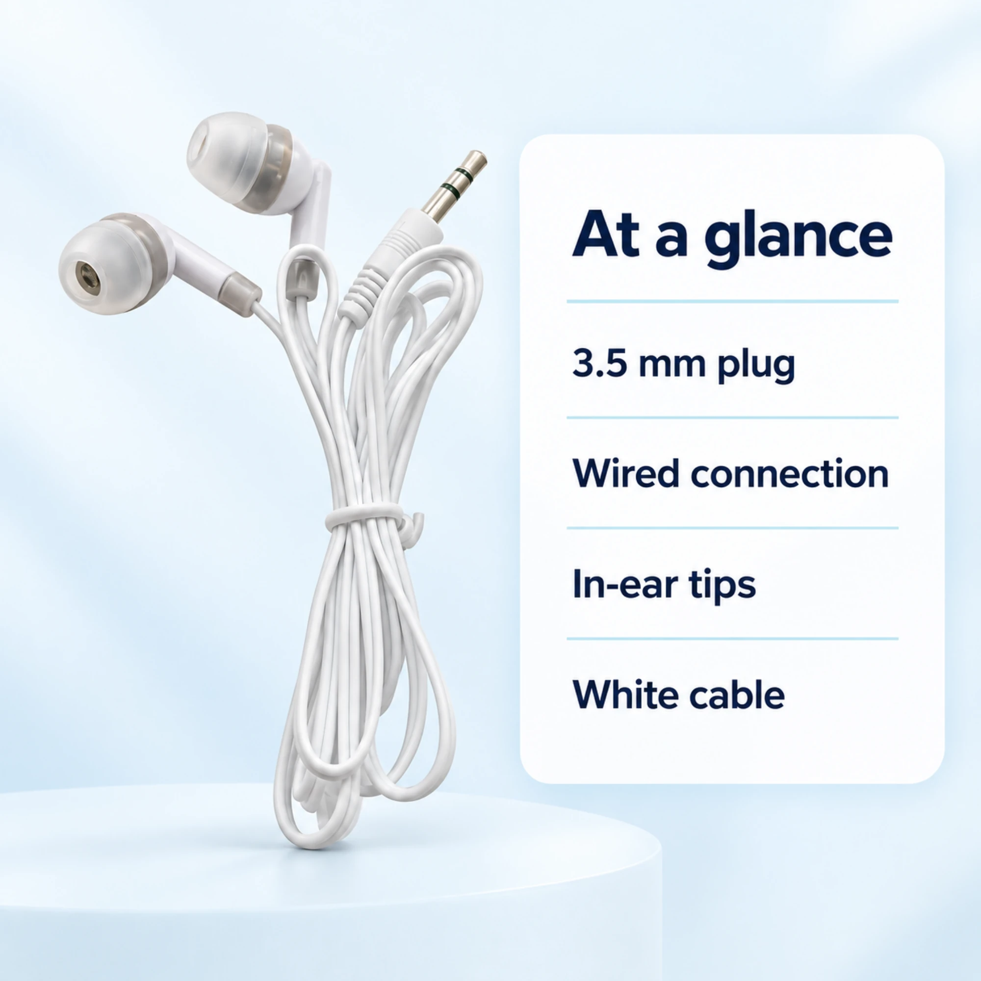 White 3.5 mm Wired Earbuds — at a glance
