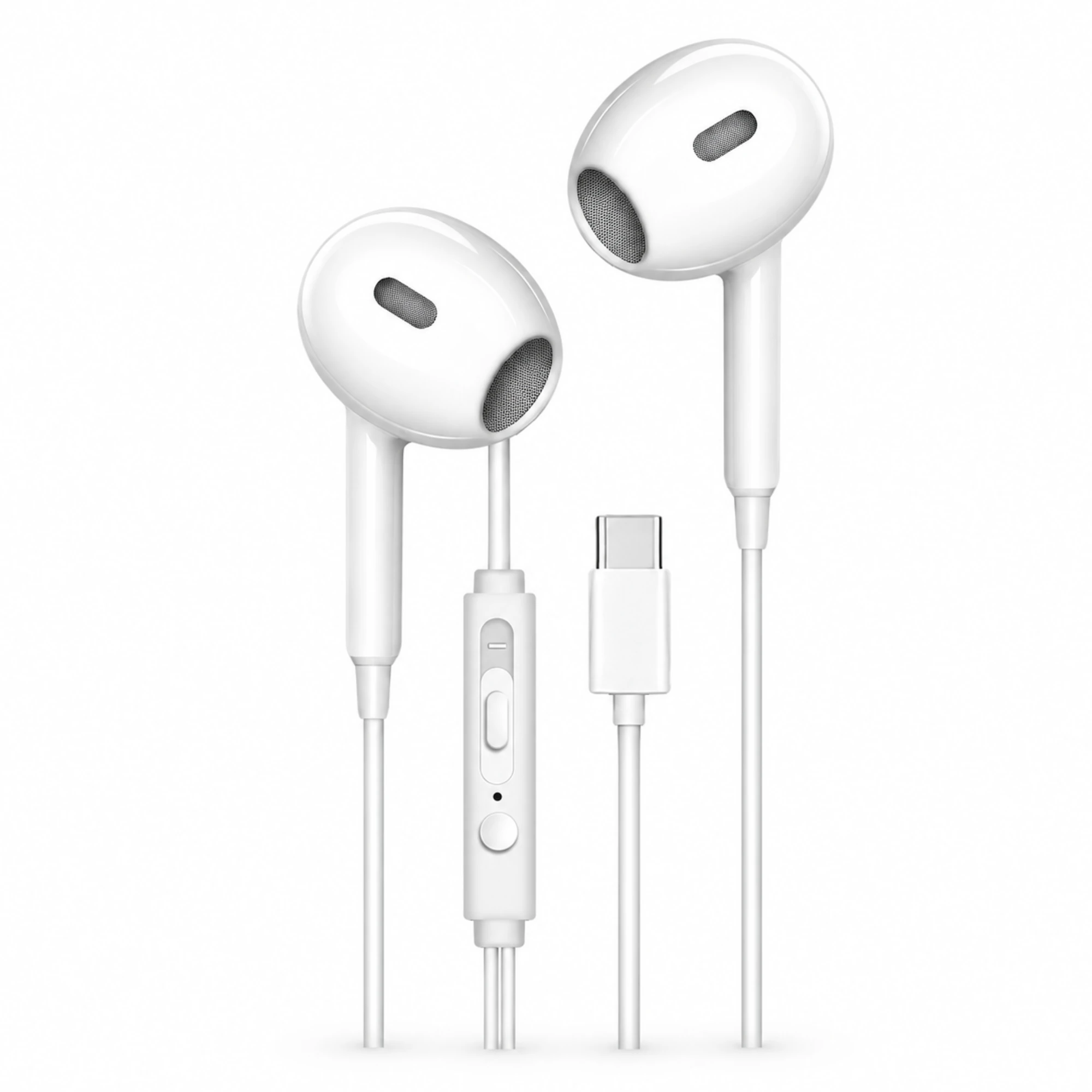 White USB-C Earbuds with Inline Controls