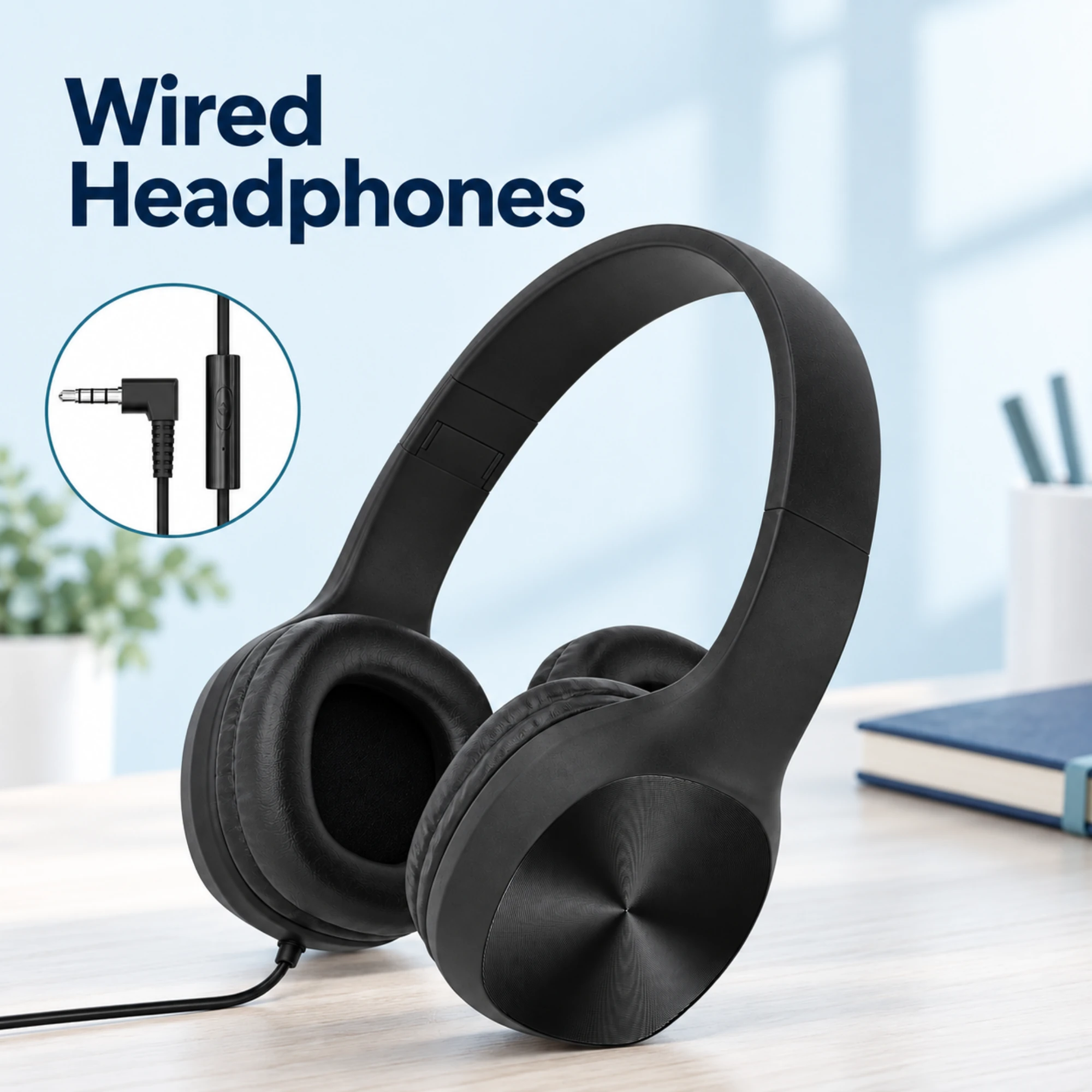 Black Wired Headphones with Inline Control — lifestyle