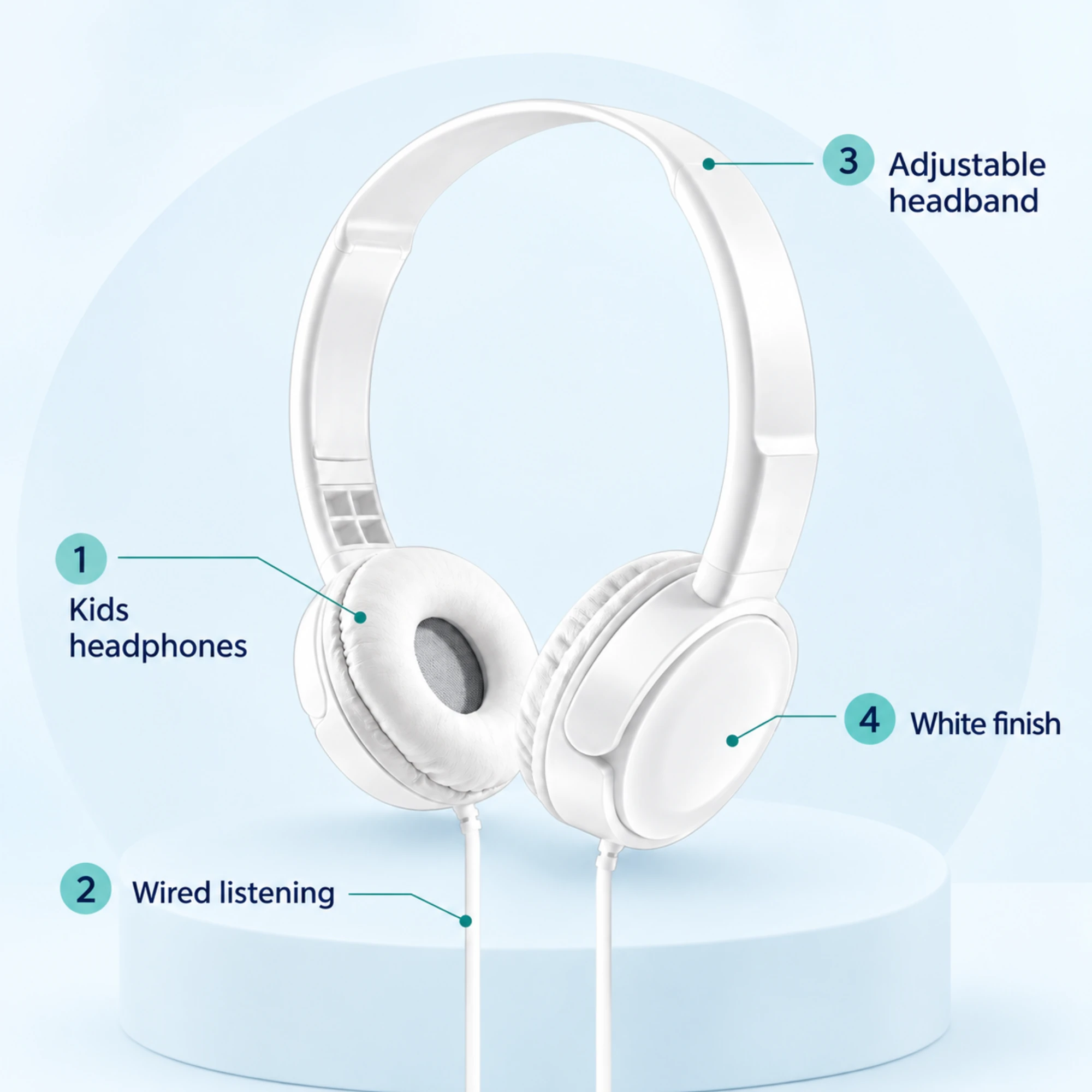 MZ-026 White Kids Headphones — alternate view