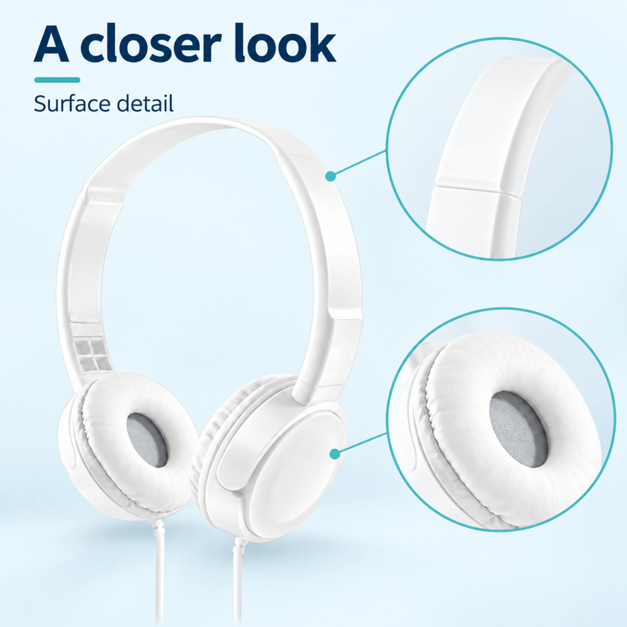 MZ-026 White Kids Headphones — surface detail