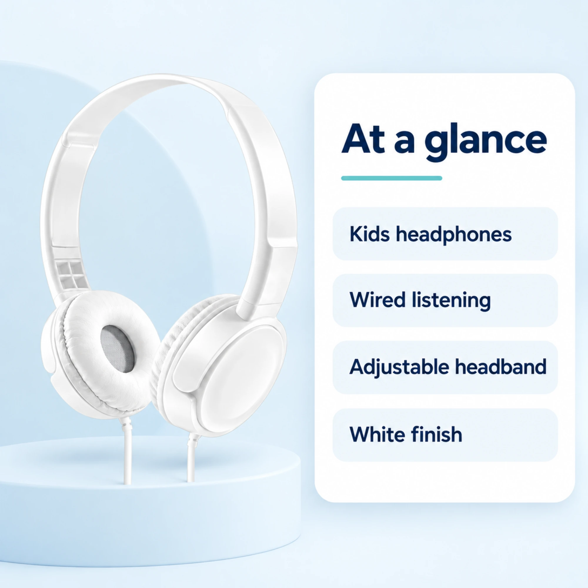 MZ-026 White Kids Headphones — at a glance