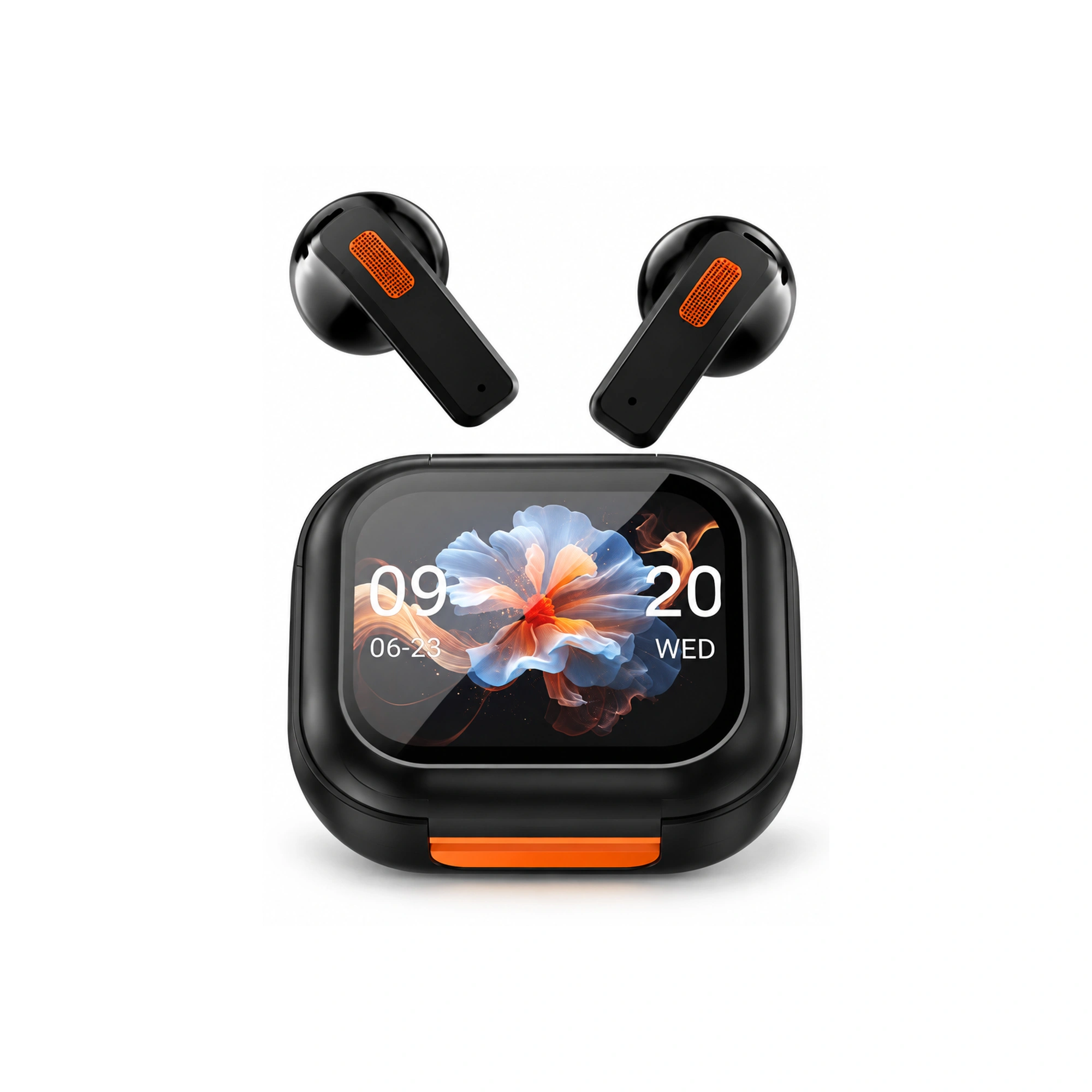 K10 Black Orange-Trim Screen-Case Earbuds