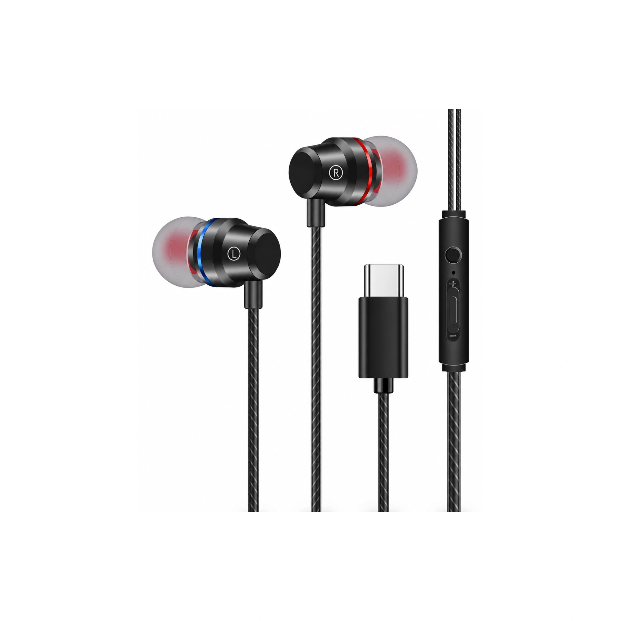 Black Red-and-Blue Ring USB-C Earbuds