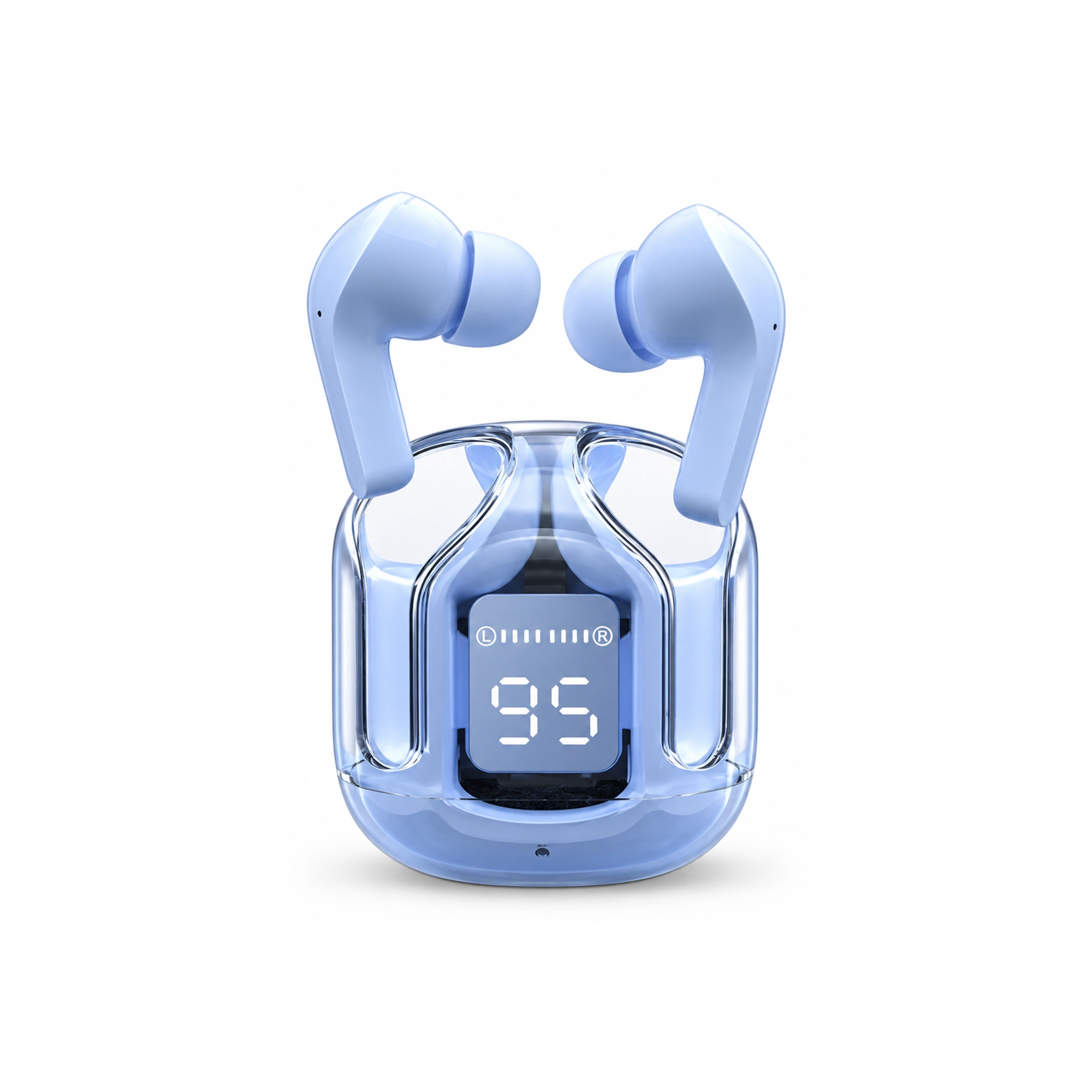 Blue Transparent Display-Case Wireless Earbuds