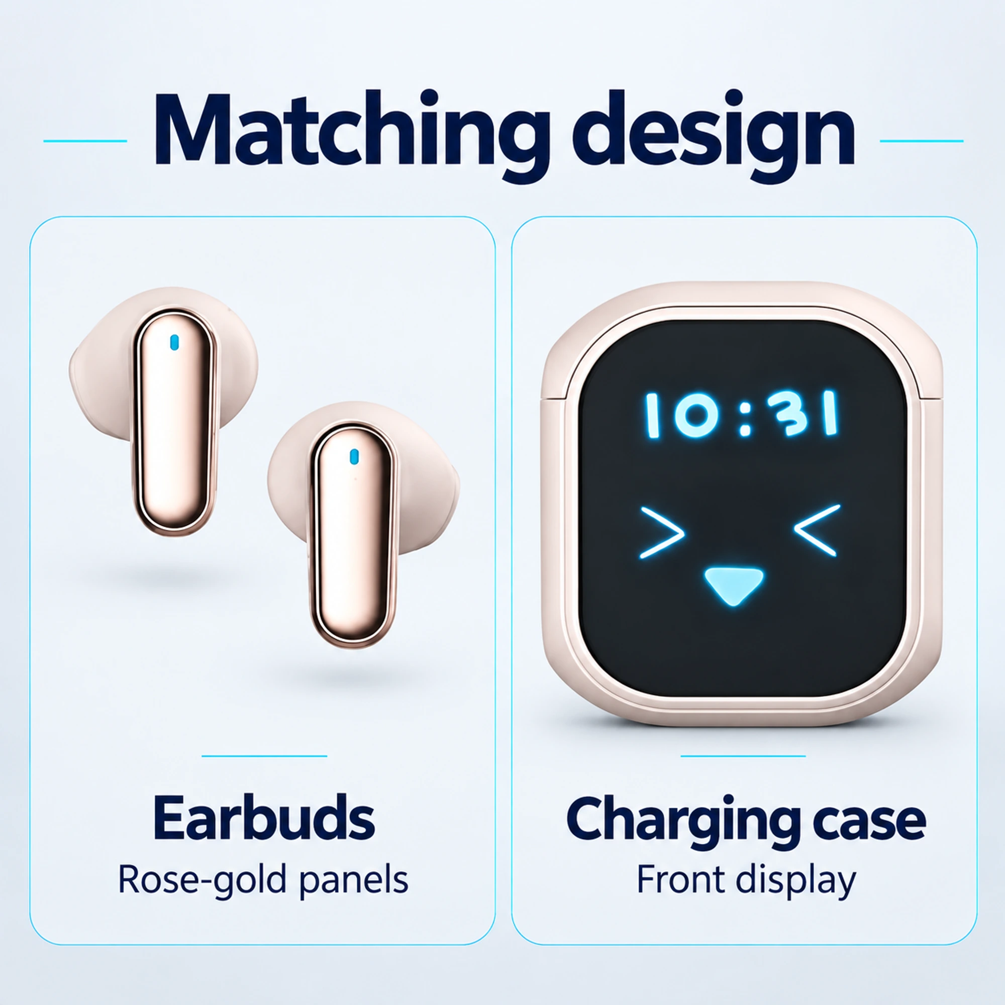KY55 Rose-Gold Panel Screen-Case Earbuds — component overview